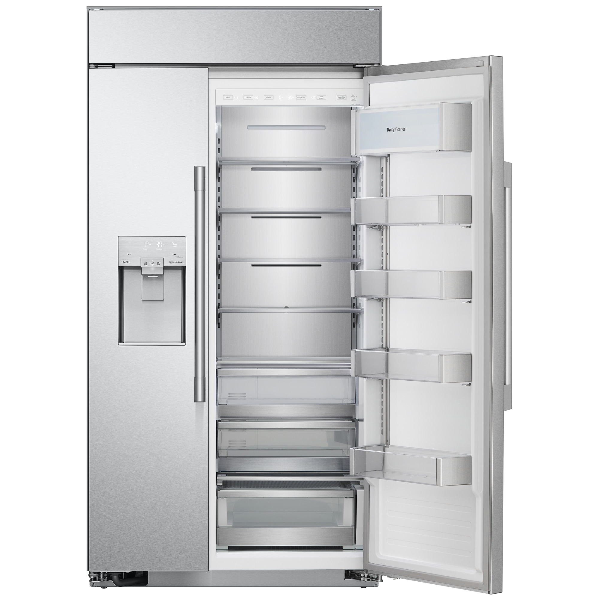 Signature Kitchen Suite 42 in. 25.6 cu. ft. Built-In Smart Counter Depth Side by Side Refrigerator with Ice & Water Dispenser - Stainless Steel, , hires