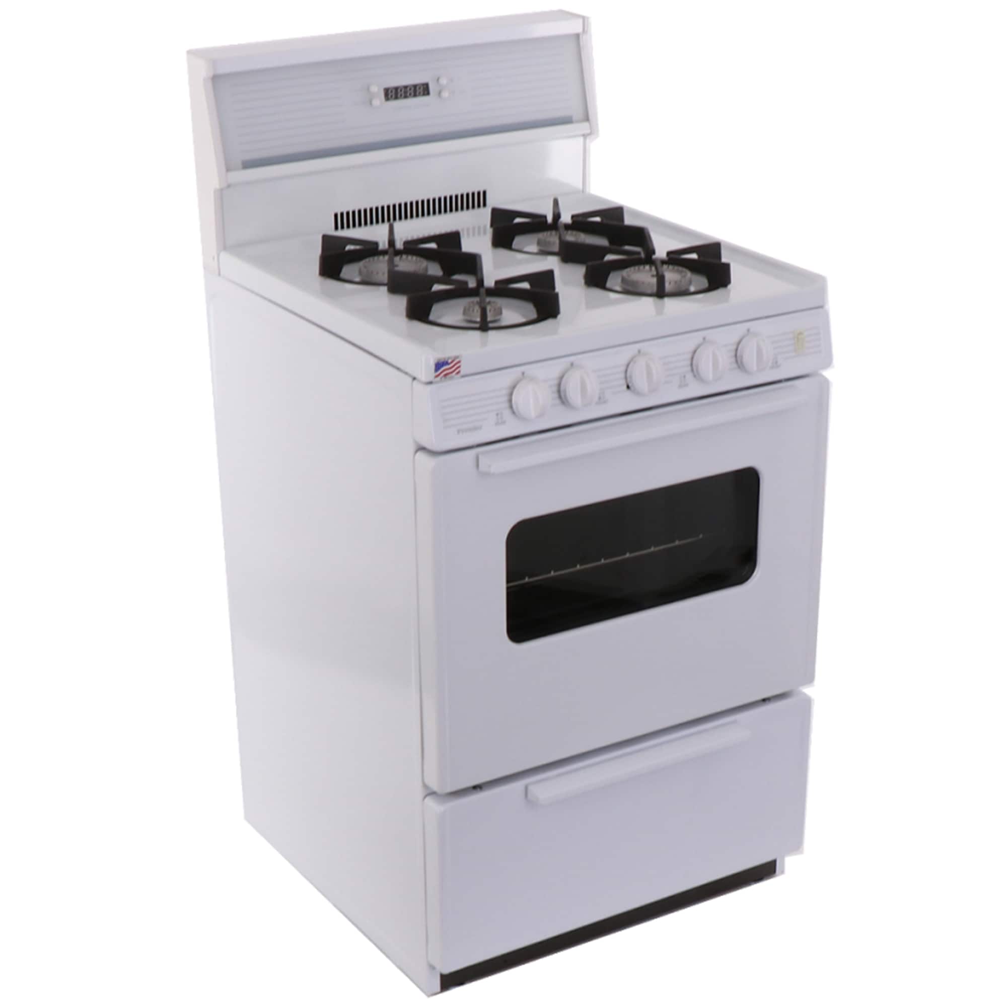 Premier 24" Freestanding Gas Range with 4 Sealed Burners, 3.0 Cu. Ft. Single Oven & Broiler Drawer - White (SJK2400)