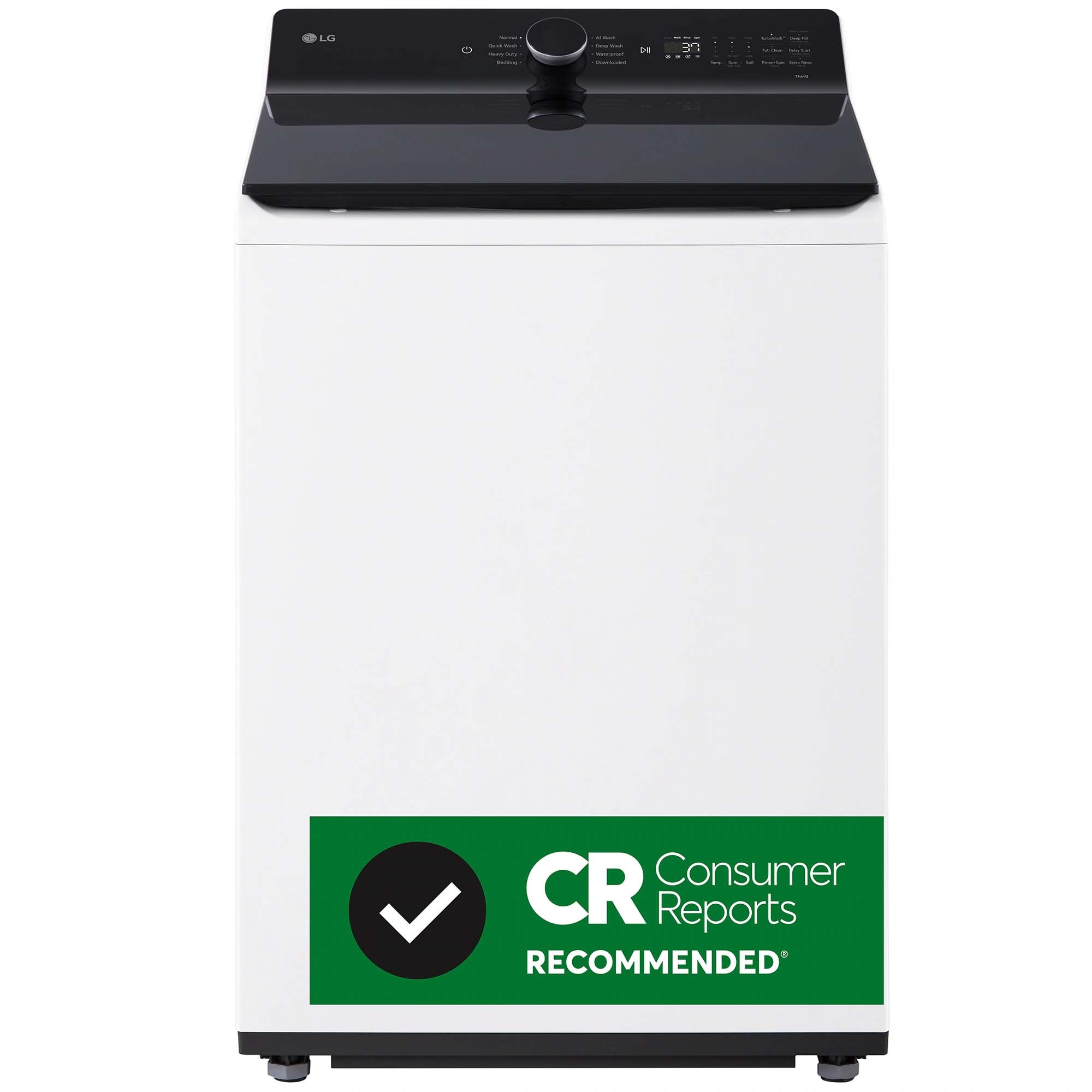 LG 27 in. 5.3 cu. ft. Smart Top Load Washer with Agitator, TurboWash3D Technology & AI Sensing - Alpine White, Alpine White, hires