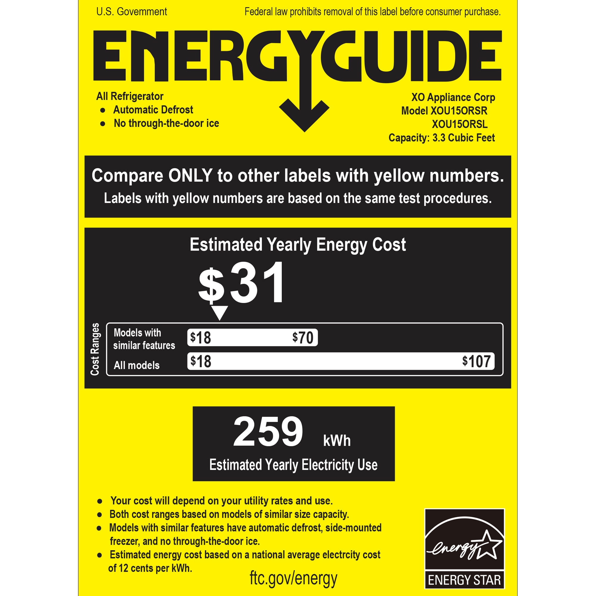 XO 15 in. 3.3 cu. ft. Built-In Outdoor Undercounter Refrigerator - Stainless Steel, , hires