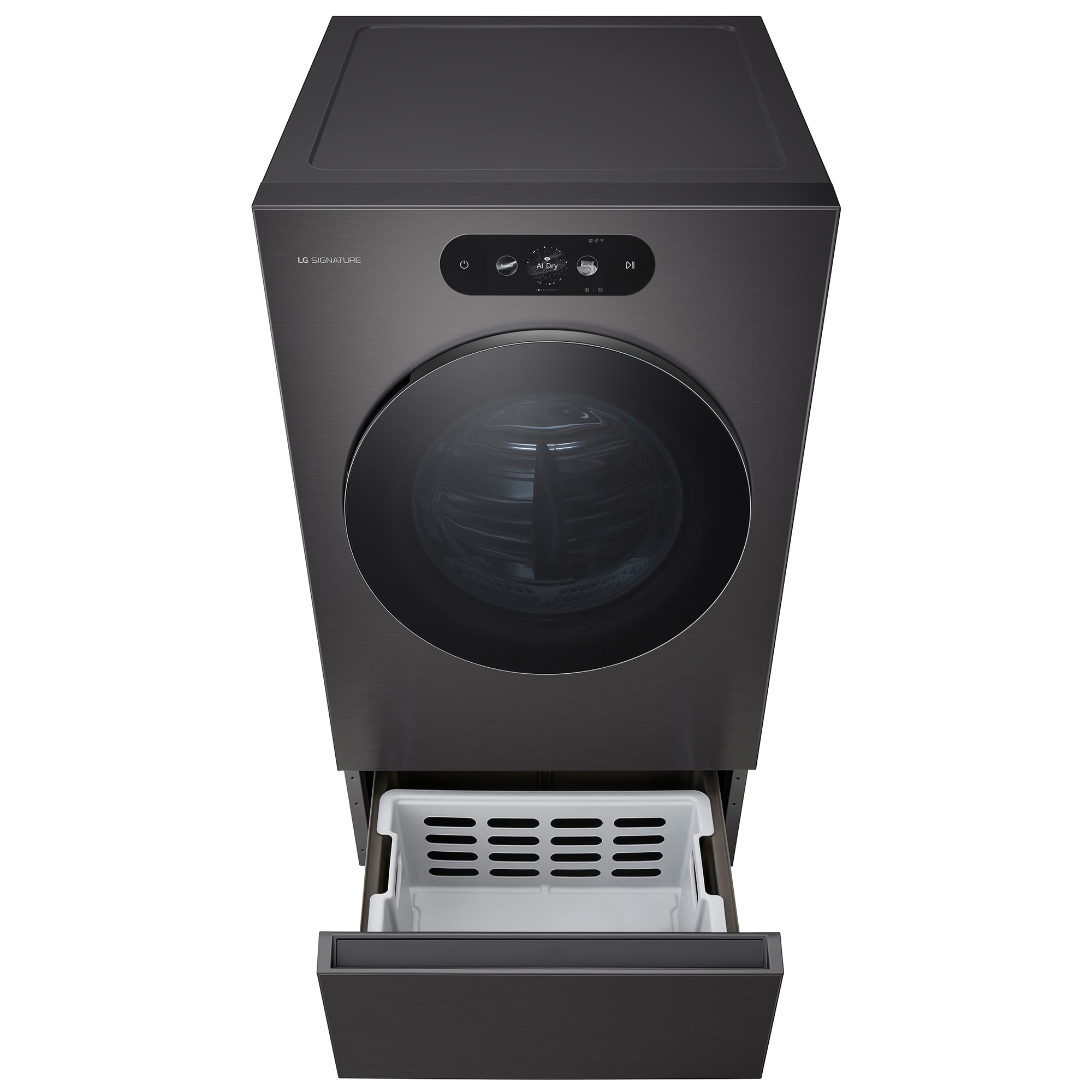 LG Signature 29 in. 9.0 cu. ft. Smart Stackable Gas Dryer with Built-In Intelligence, TurboSteam, AI Sensor Dry & Sanitize Cycle - Brushed Black Steel, , hires