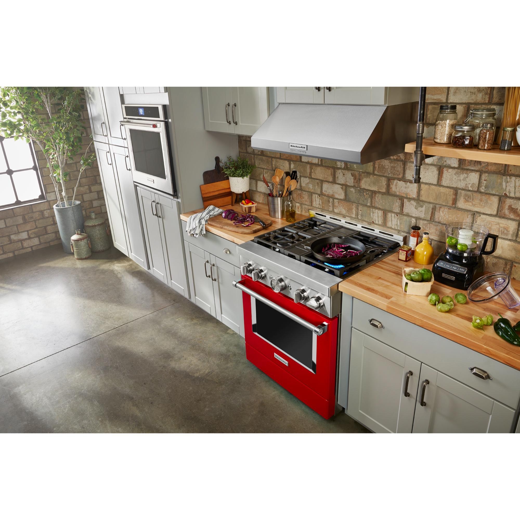 KitchenAid Commercial-Style 30 in. 4.1 cu. ft. Smart True European Convection Gas Range with 4 Sealed Burners - Passion Red, Passion Red, hires