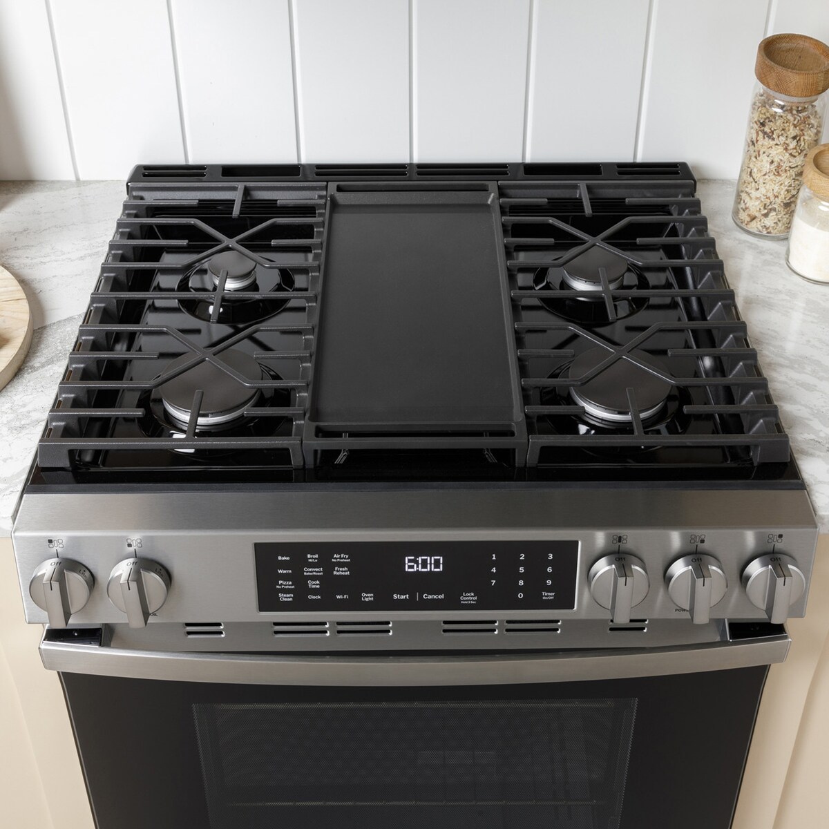GE 500 Series 30 in. 5.3 cu. ft. Slide-In Gas Range with 5 Sealed Burners & Griddle - Stainless Steel, , hires