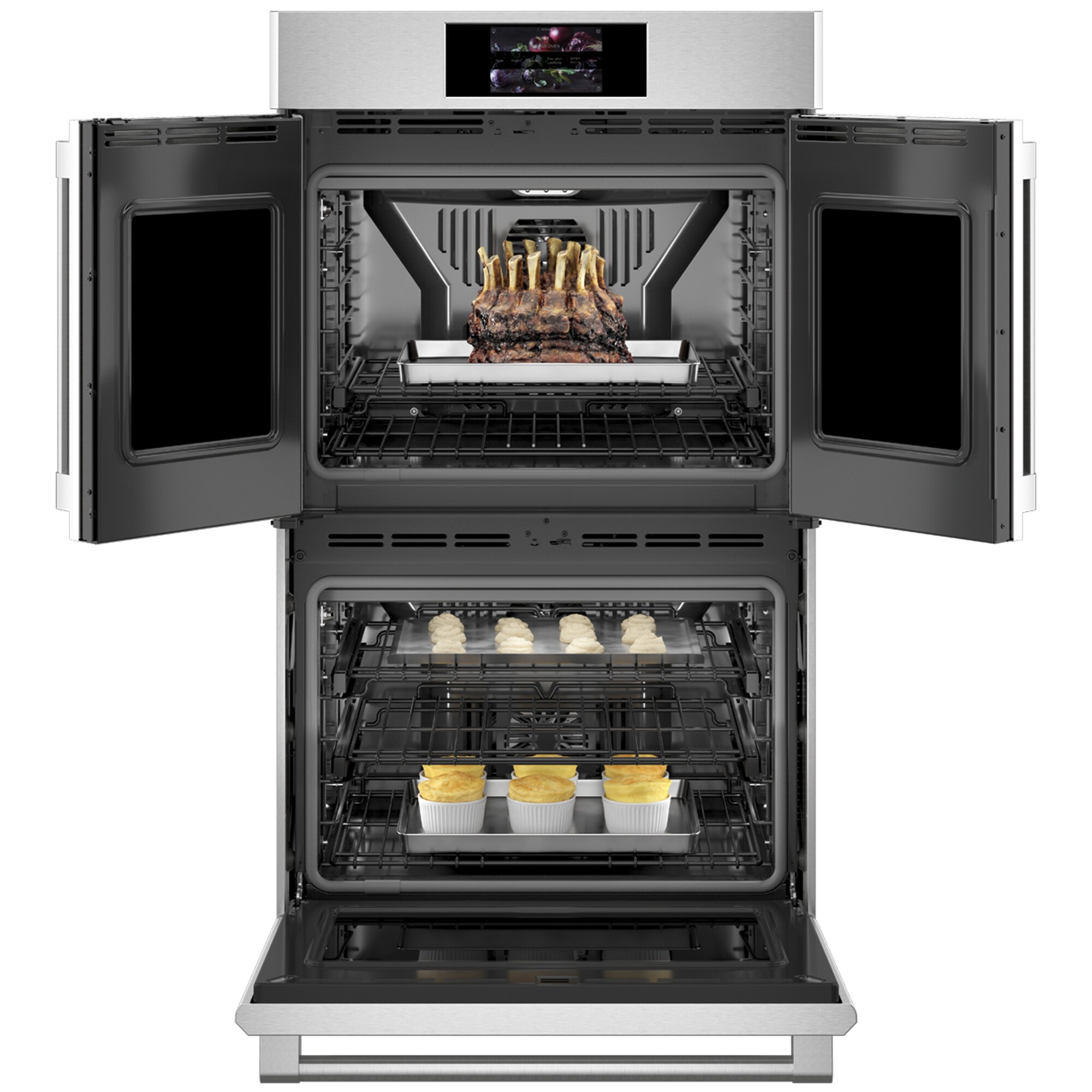 Monogram Statement Series 30 in. 10 cu. ft. Smart Top Control SpeedElectric Double Wall Oven with True European Convection - Stainless Steel, , hires