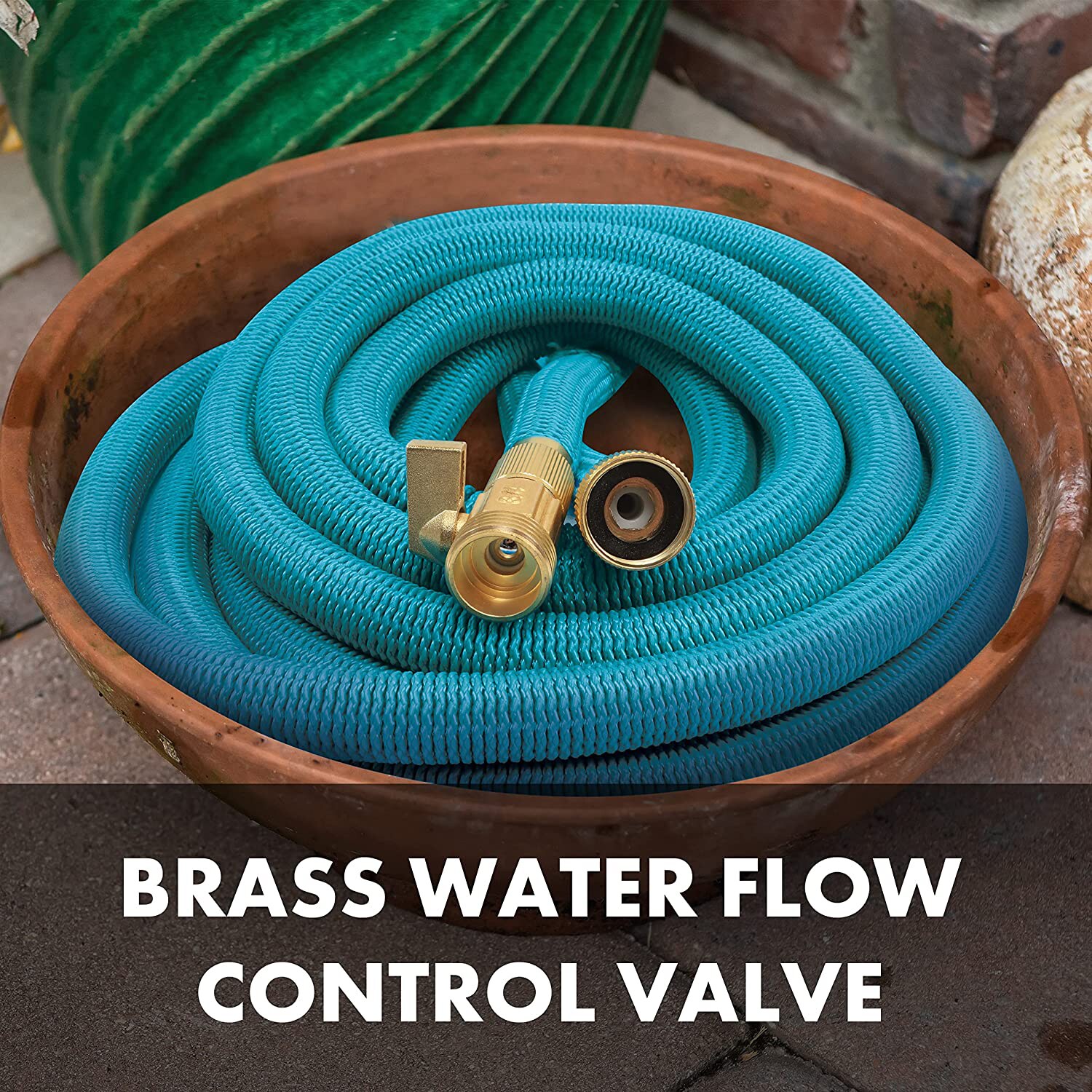 Aqua Joe 100 ft. NoKink Expandable Garden Hose with Heavy Duty Brass Valve & Flow Control Shut