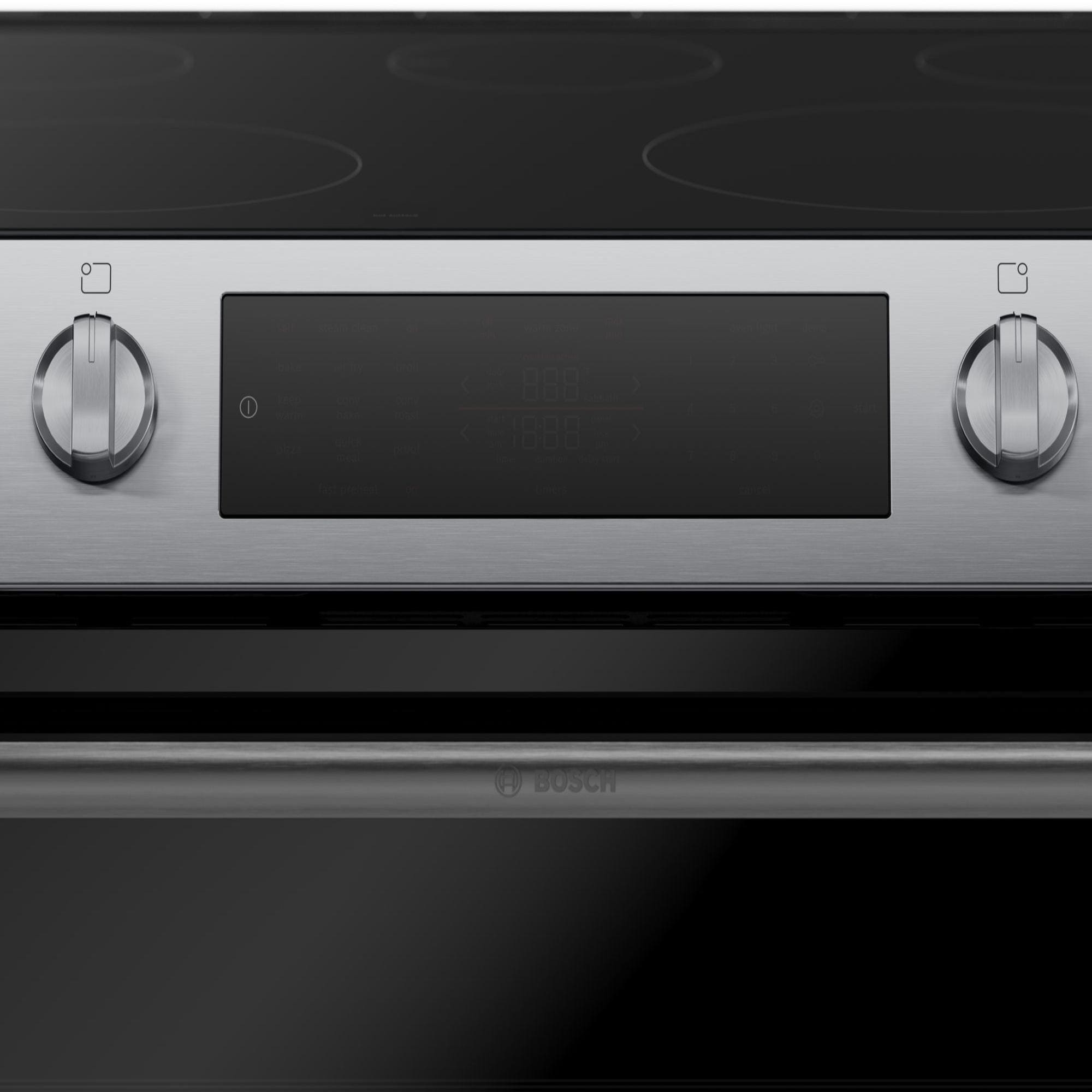 Bosch 100 Series 30 in. 5.8 cu. ft. Air Fry Standard Convection Slide-In Electric Range with Smoothtop Burners - Stainless Steel, , hires