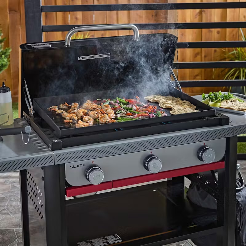 Weber Slate 28 in. 3-Burner Natural Gas Flat Top Griddle with Side Tables & 504 sq. in. Cooking Surface - Black, , hires