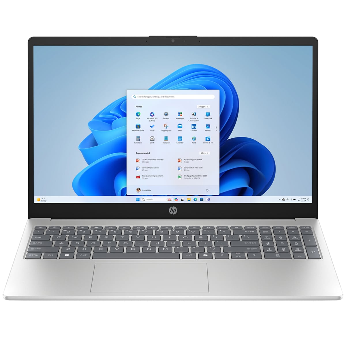 HP 16 in. Touch Screen Notebook with Copilot, Intel Core Ultra 7 255U, 12-Core CPU, Intel GPU, 16 GB RAM, 512 GB SSD, up to 9.75 Hrs. of Battery Life & Windows 11 Home - Natural Silver, , hires