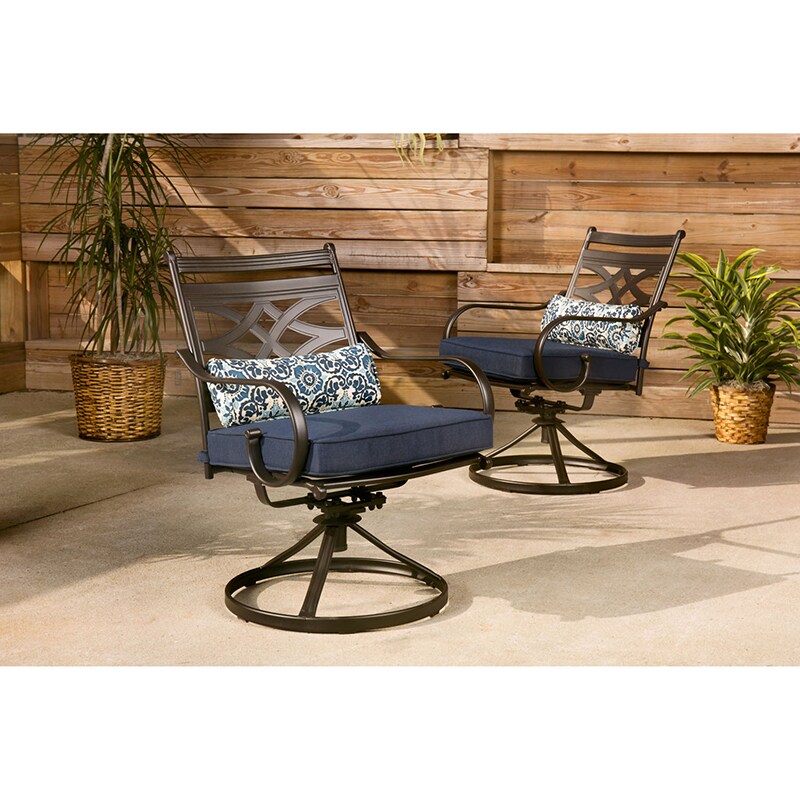 Montclair 7-Piece Dining Set in Navy Blue with 6 Swivel Rockers and a 40" x 67" Dining Table, , hires
