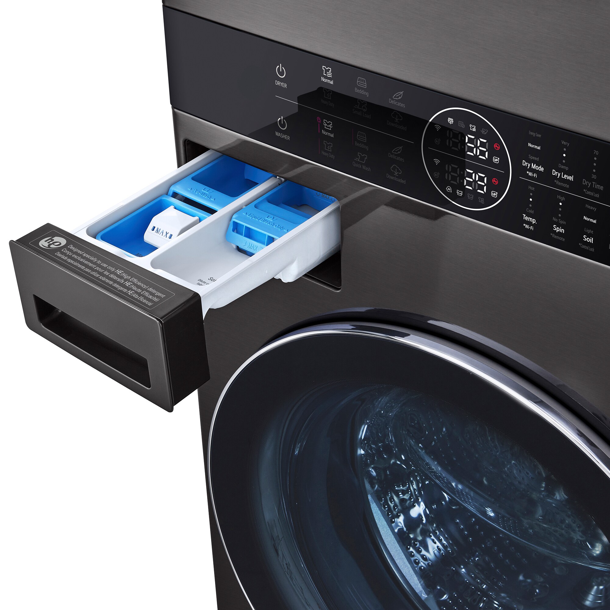 LG 27 in. 5.0 cu. ft. Smart Electric Front Load Ventless WashTower with Heat Pump, Center Control, AI Sensor Dry, Sanitize & Steam Cycle - Black Steel, , hires