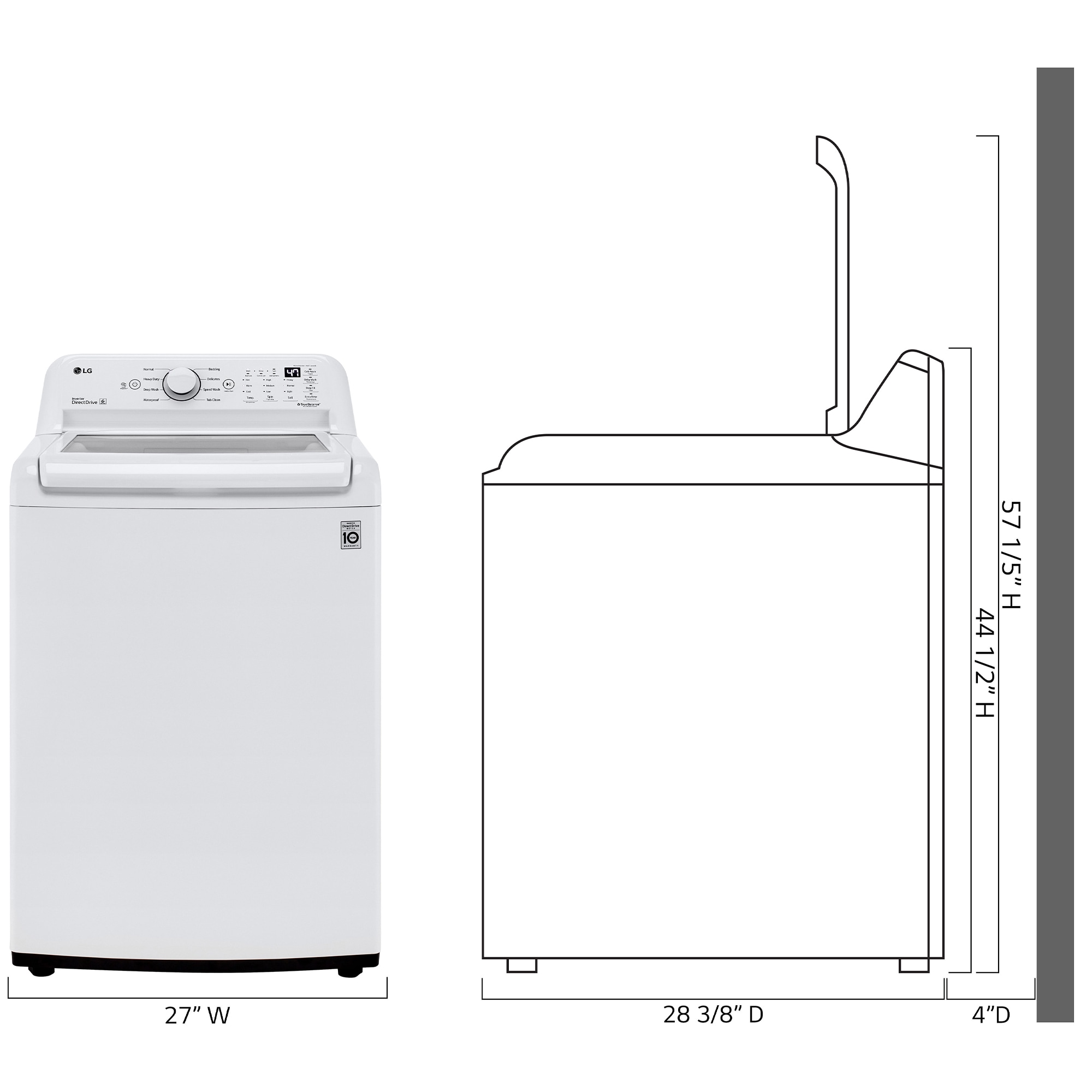 LG 27 in. 4.3 cu. ft. Top Load Washer with 4-Way Agitator & TurboDrum Technology - White, , hires