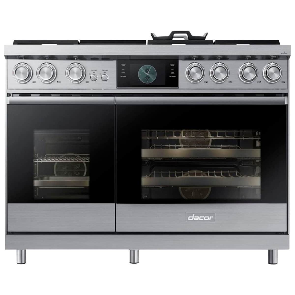 Dacor Contemporary 48 in. 6.6 cu. ft. Smart Dual Convection Steam Double Oven Dual Fuel Range with 6 Sealed Burners & Griddle - Silver Stainless, , hires
