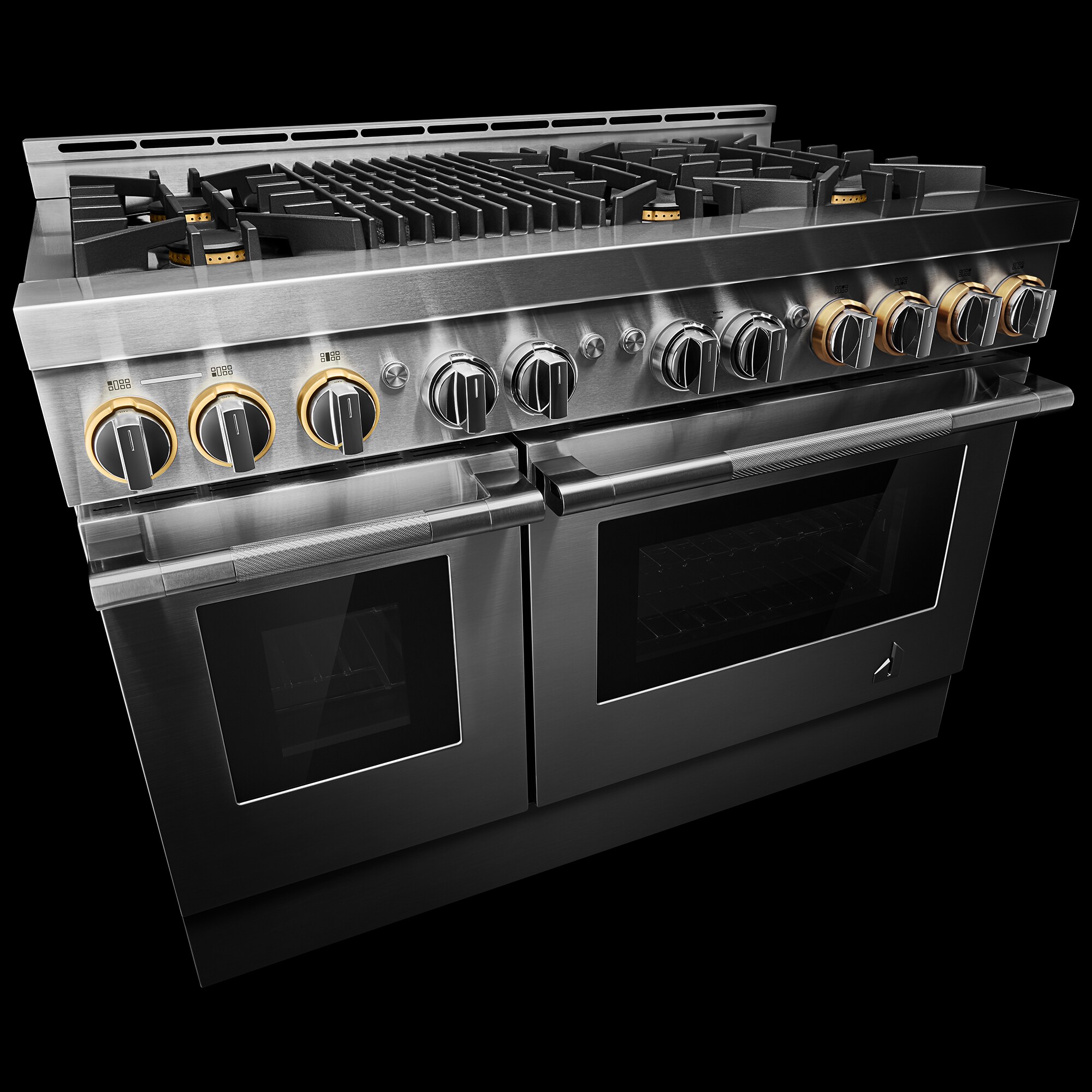 JennAir Rise Series 48 in. 6.3 cu. ft. Smart True European Convection Double Oven Gas Range with 6 Sealed Burners & Grill - Stainless Steel, , hires