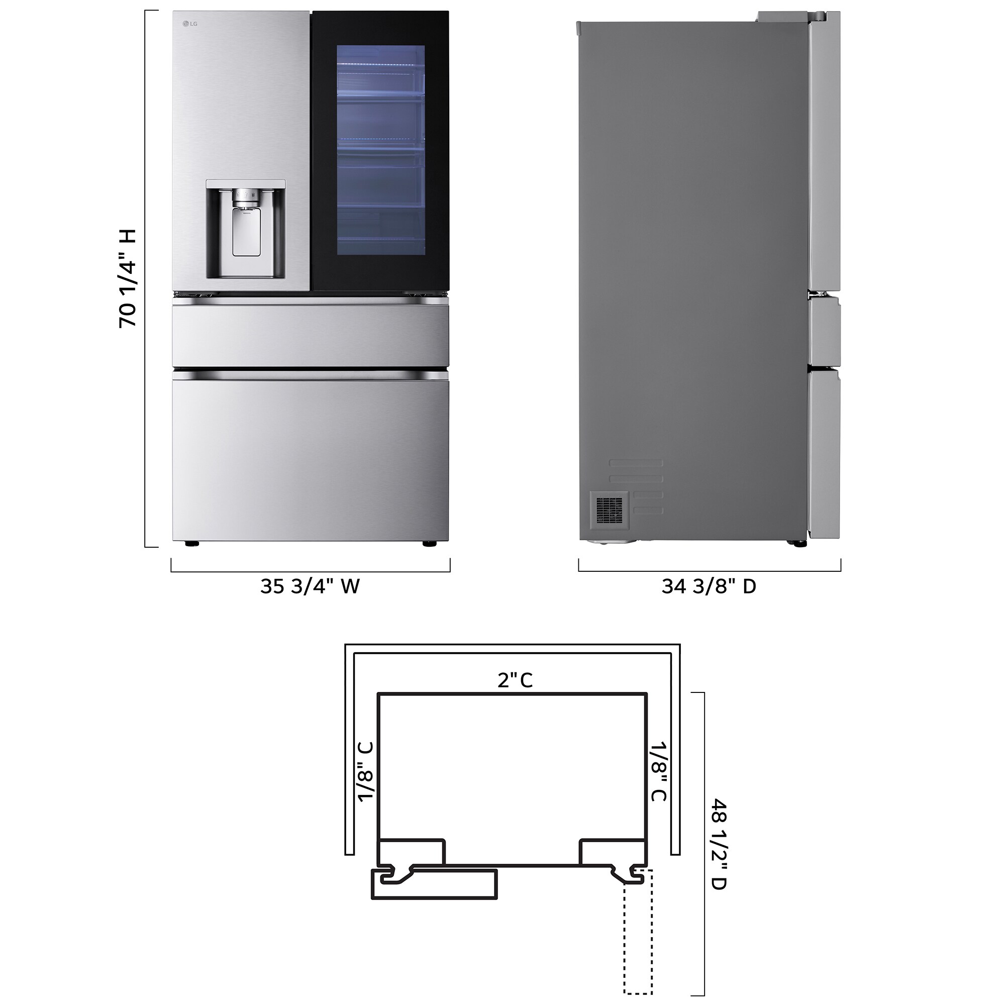 LG 36 in. 28.6 cu. ft. Smart 4-Door French Door Refrigerator with MyColor InstaView, Ice & Water Dispenser - PrintProof Stainless Steel, , hires