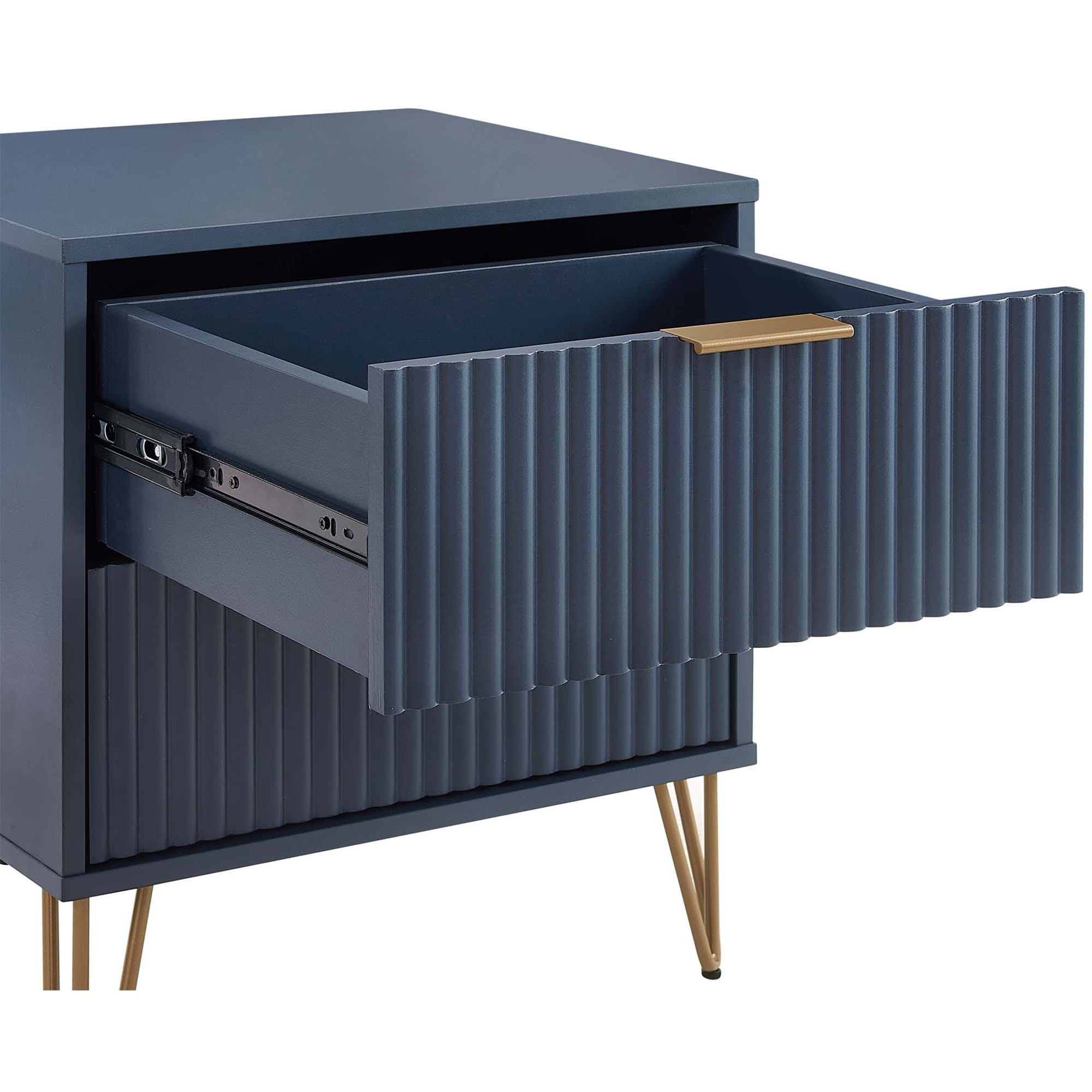 Manhattan Comfort DUMBO 2.0 Modern Nightstand with 2 Drawer & Metal Feet - Midnight Blue, Midnight Blue, hires