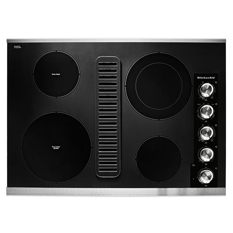 KitchenAid 30 in. 4-Burner Electric Cooktop with Downdraft, Simmer Burner & Power Burner - Stainless Steel, , hires