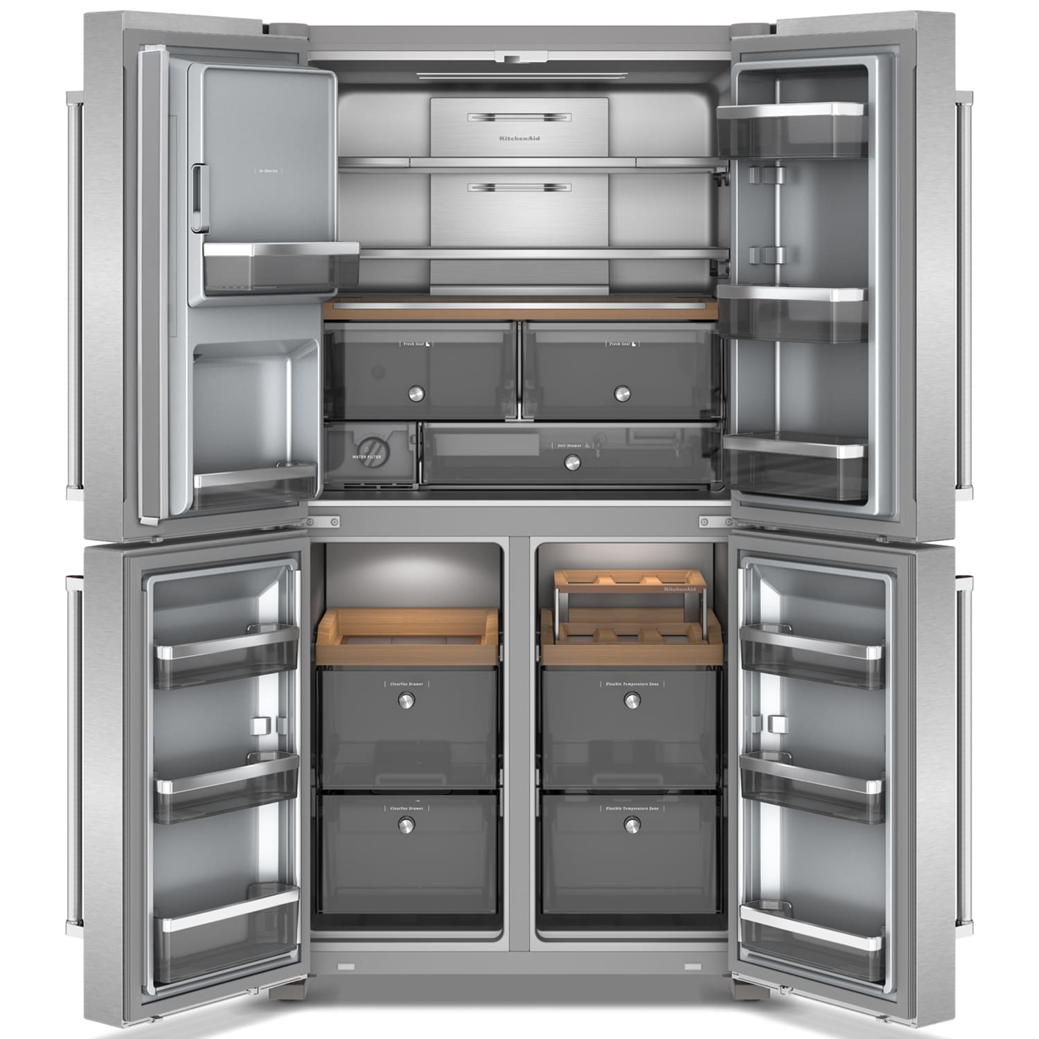 KitchenAid 36 in. 19.1 cu. ft. Counter Depth 4-Door French Door Refrigerator with Ice & Water Dispenser - Fingerprint Resistant Stainless, , hires