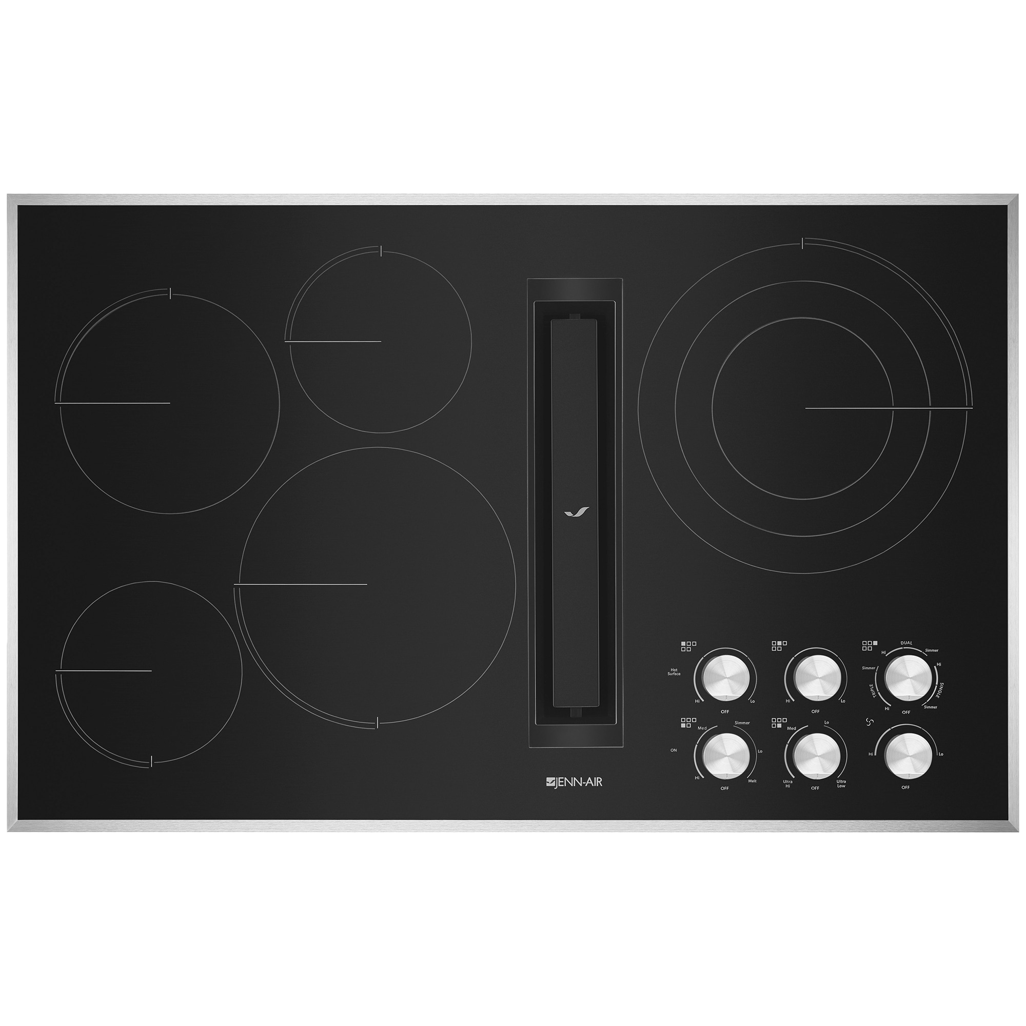 JennAir Euro-Style 36 in. 5-Burner Electric Cooktop with Downdraft & Power Burner - Stainless Steel, , hires