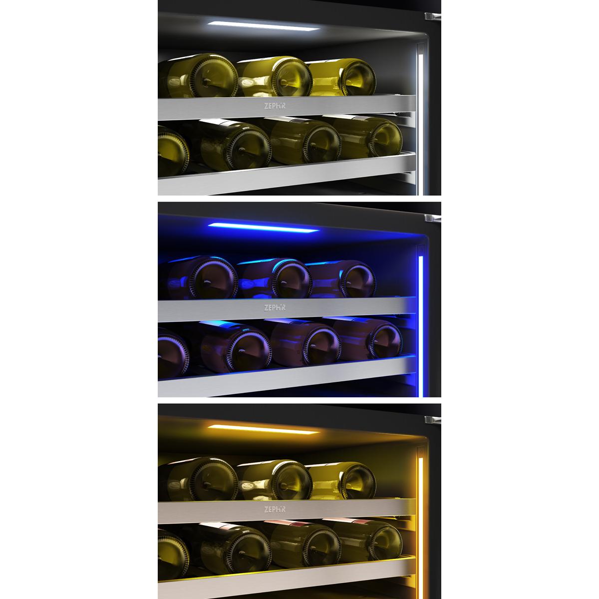 Zephyr Presrv Series 24 in. Undercounter Wine Cooler with Wood Racks, Dual Temperature Zones & 45-Bottle Capacity - Stainless Steel, , hires