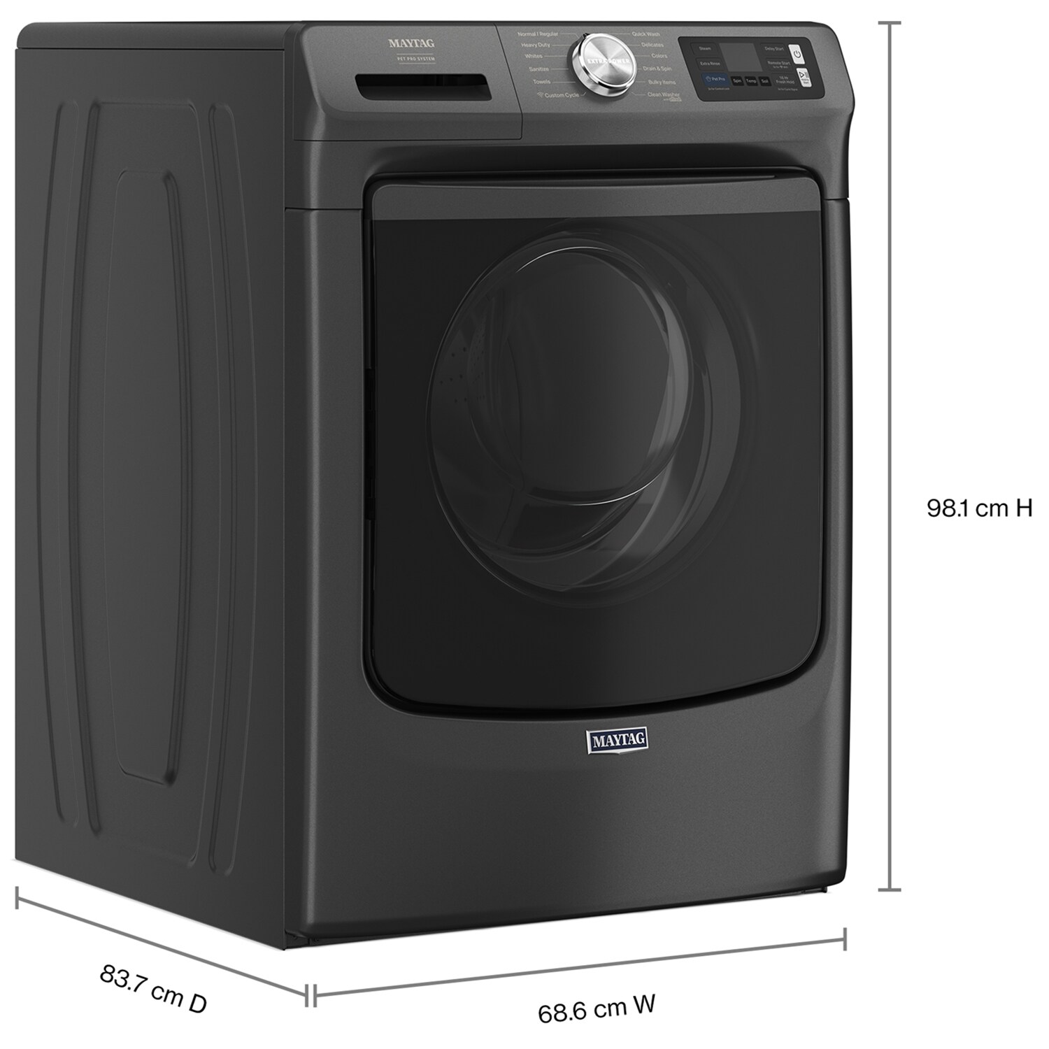 Maytag Pet Pro 27 in. 5.0 cu. ft. Smart Stackable Front Load Washer with Sanitize & Steam Cycle - Volcano Black, Volcano Black, hires