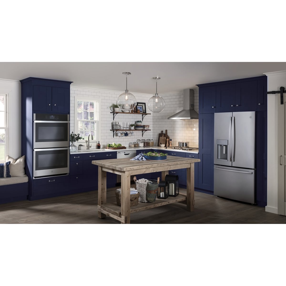 GE 30 in. Convertible Chimney Style Range Hood with 350 CFM, 4 Fan Speeds & 2 Halogen Lights - Stainless Steel, , hires