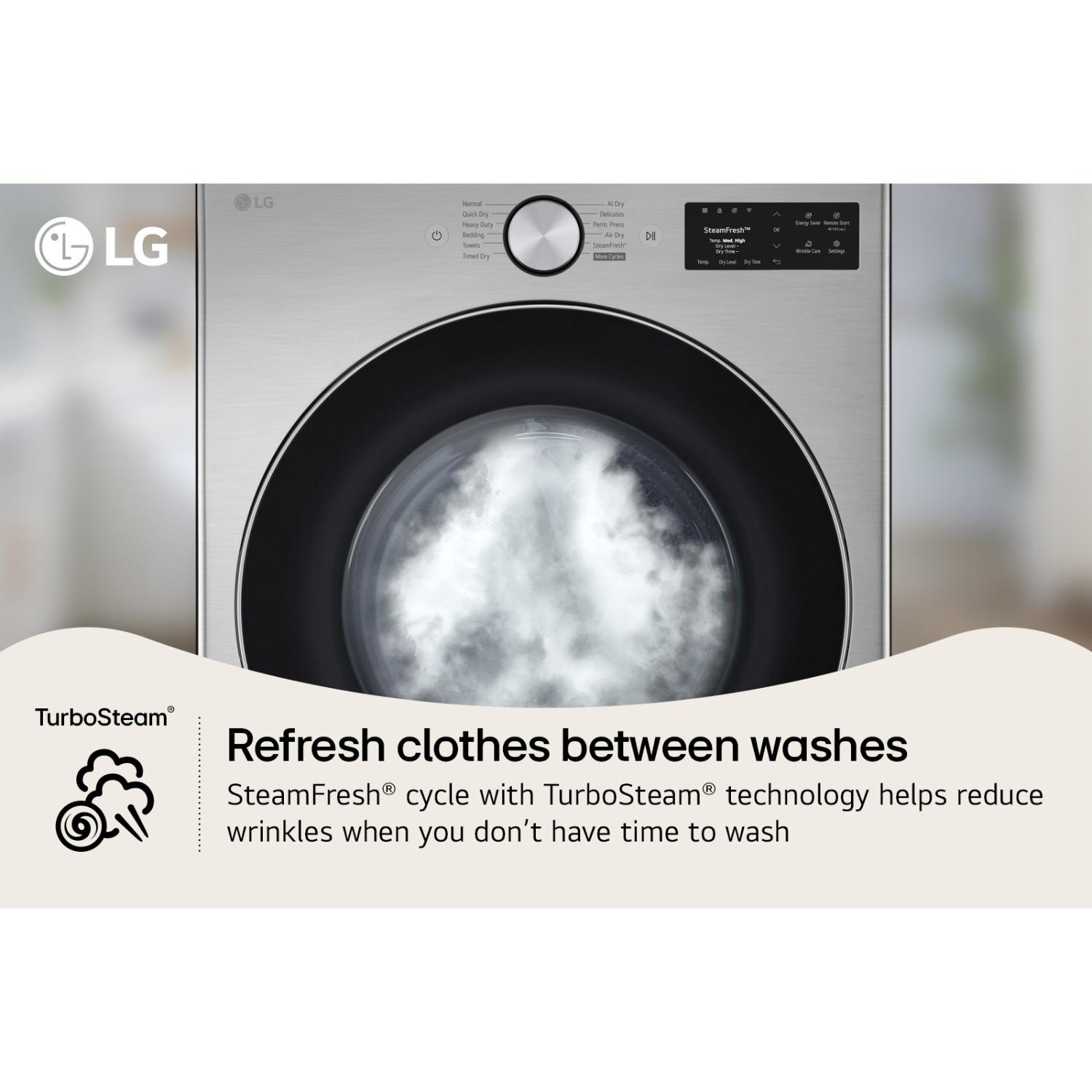 LG 27 in. 7.4 cu. ft. Smart Stackable Electric Dryer with AI Sensor Dry, TurboSteam, Sanitize & Steam Cycle - Graphite Steel, , hires