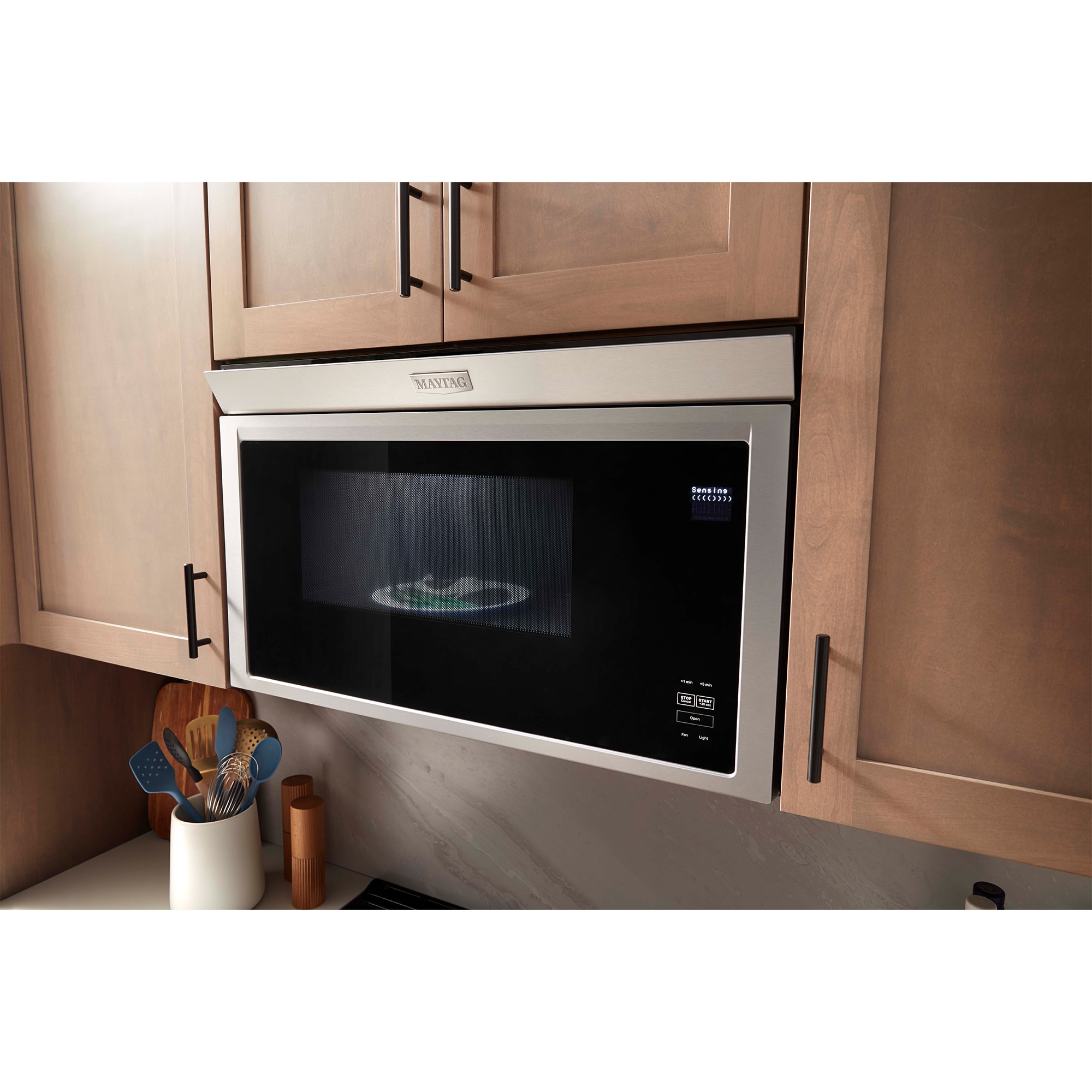Maytag 30 in. 1.1 cu. ft. 1000W Over-the-Range Microwave with 300 CFM & Sensor Cooking - Fingerprint Resistant Stainless, , hires