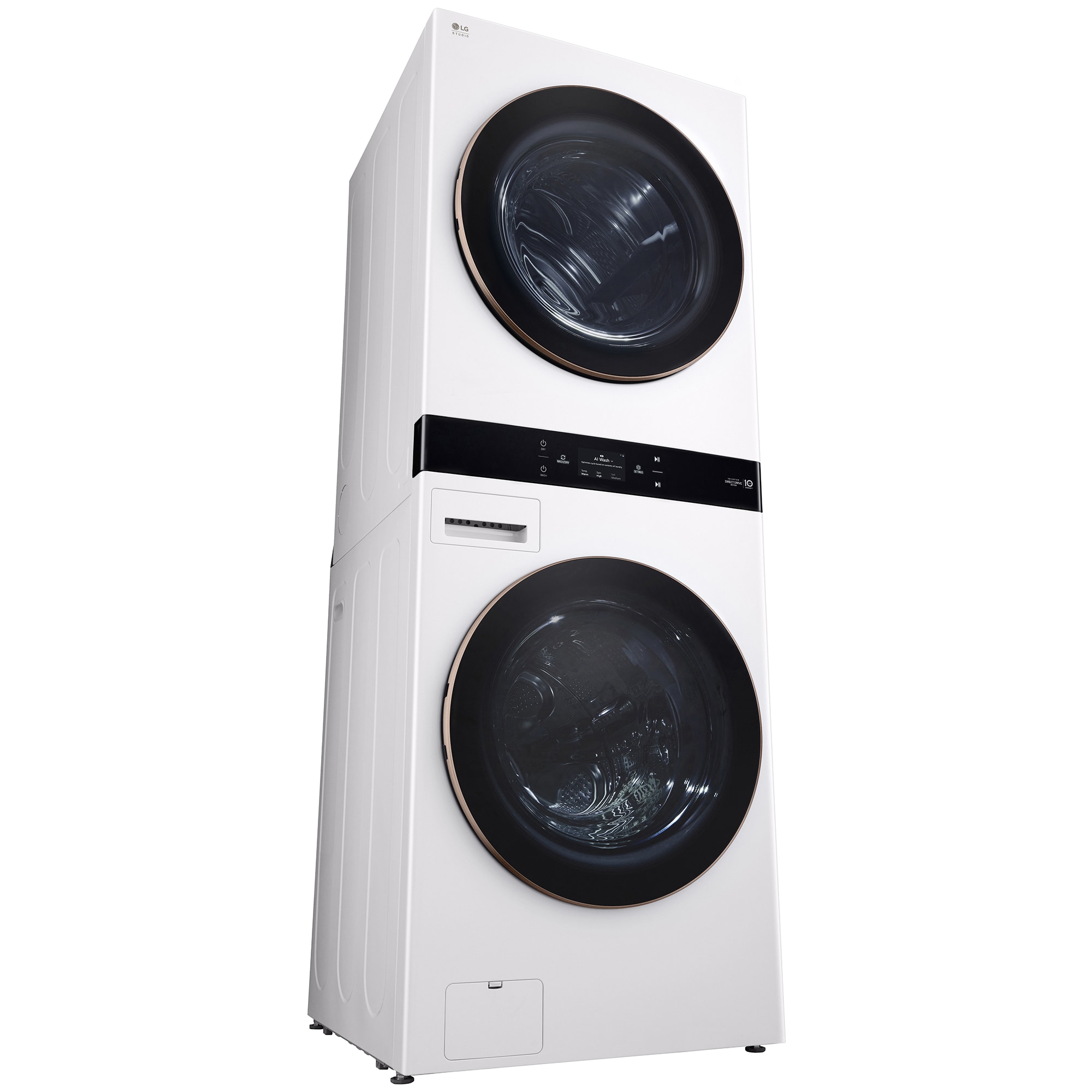 LG 27 in. 5.0 cu. ft. Smart Gas Front Load WashTower with AI Sensor Dry, TurboSteam, Allergiene Cycle, ezDispense, AI DD 2.0 Advanced Washing, Sensor Dry, Sanitize & Steam Cycle - Essence White, Essence White, hires