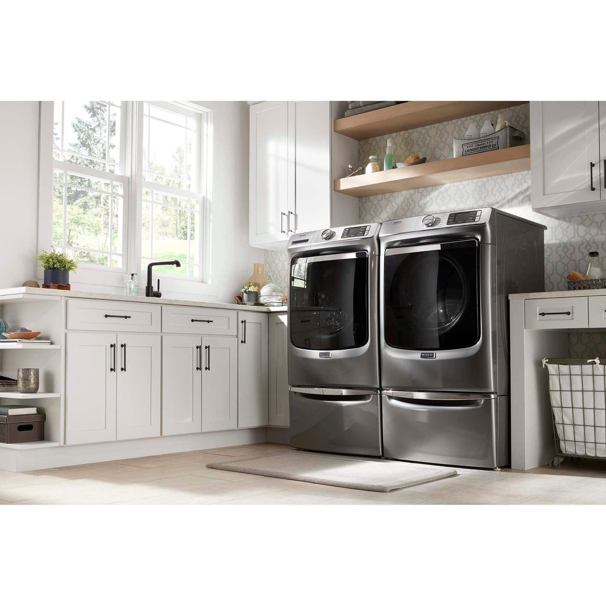 Maytag 27 in. 7.3 cu. ft. Smart Stackable Electric Dryer with Extra Power Button, Industry-Exclusive Extra Moisture Sensor, Sanitize & Steam Cycle - Metallic Slate, Metallic Slate, hires
