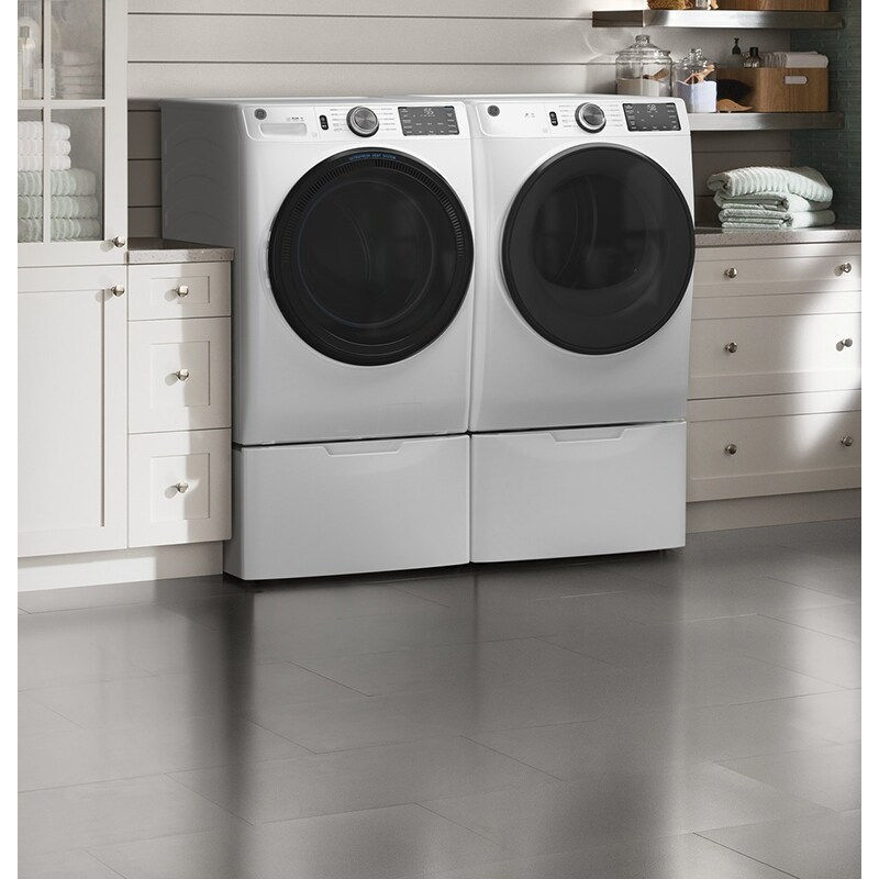 GE 28 in. 7.8 cu. ft. Smart Stackable Electric Dryer with Sanitize Cycle & Sensor Dry - White, White, hires