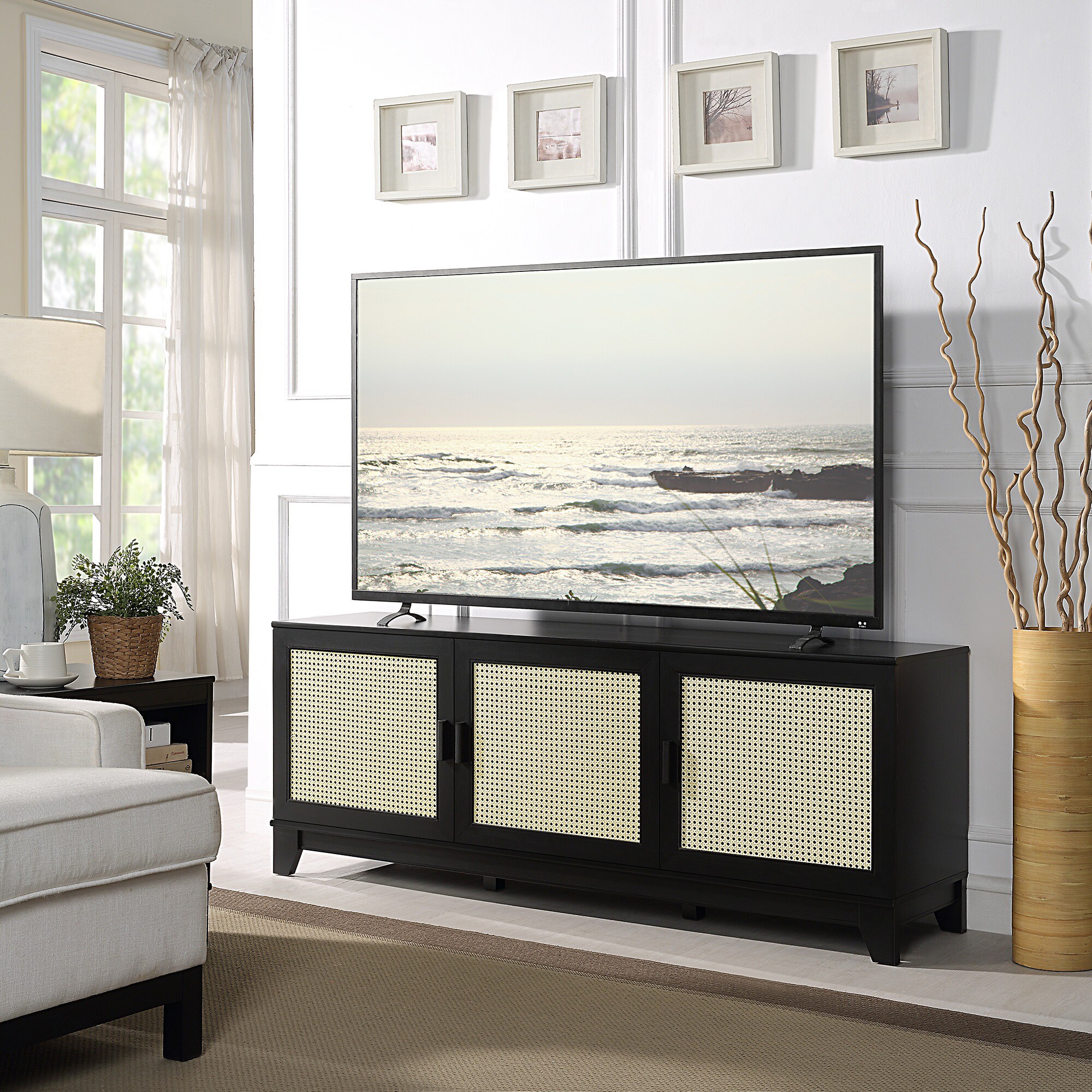 Manhattan Comfort Sheridan 62.99 inch Modern Cane TV Stand - Black, Black, hires