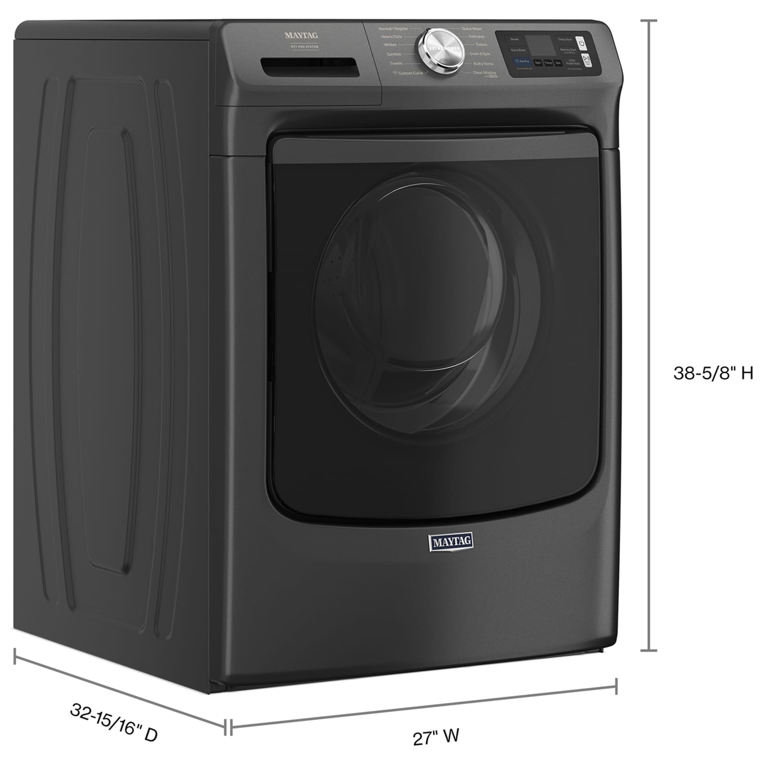 Maytag Pet Pro 27 in. 5.0 cu. ft. Smart Stackable Front Load Washer with Sanitize & Steam Cycle - Volcano Black, Volcano Black, hires