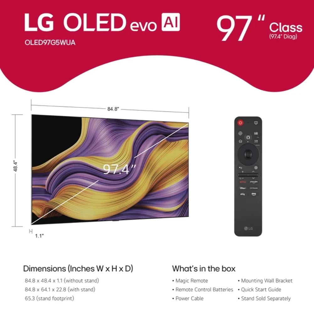 LG - 97" Class G5 Series OLED evo 4K UHD Smart webOS TV, , hires