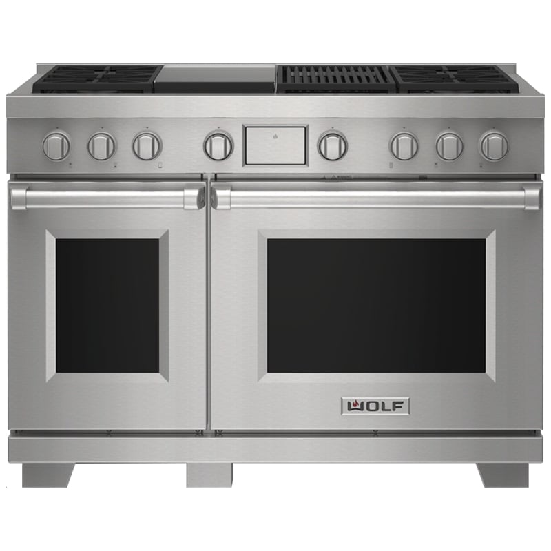 Wolf 48 in. 7.8 cu. ft. Smart Dual Convection Double Oven Dual Fuel Range with 4 Sealed Burners, Grill & Griddle - Stainless Steel, , hires