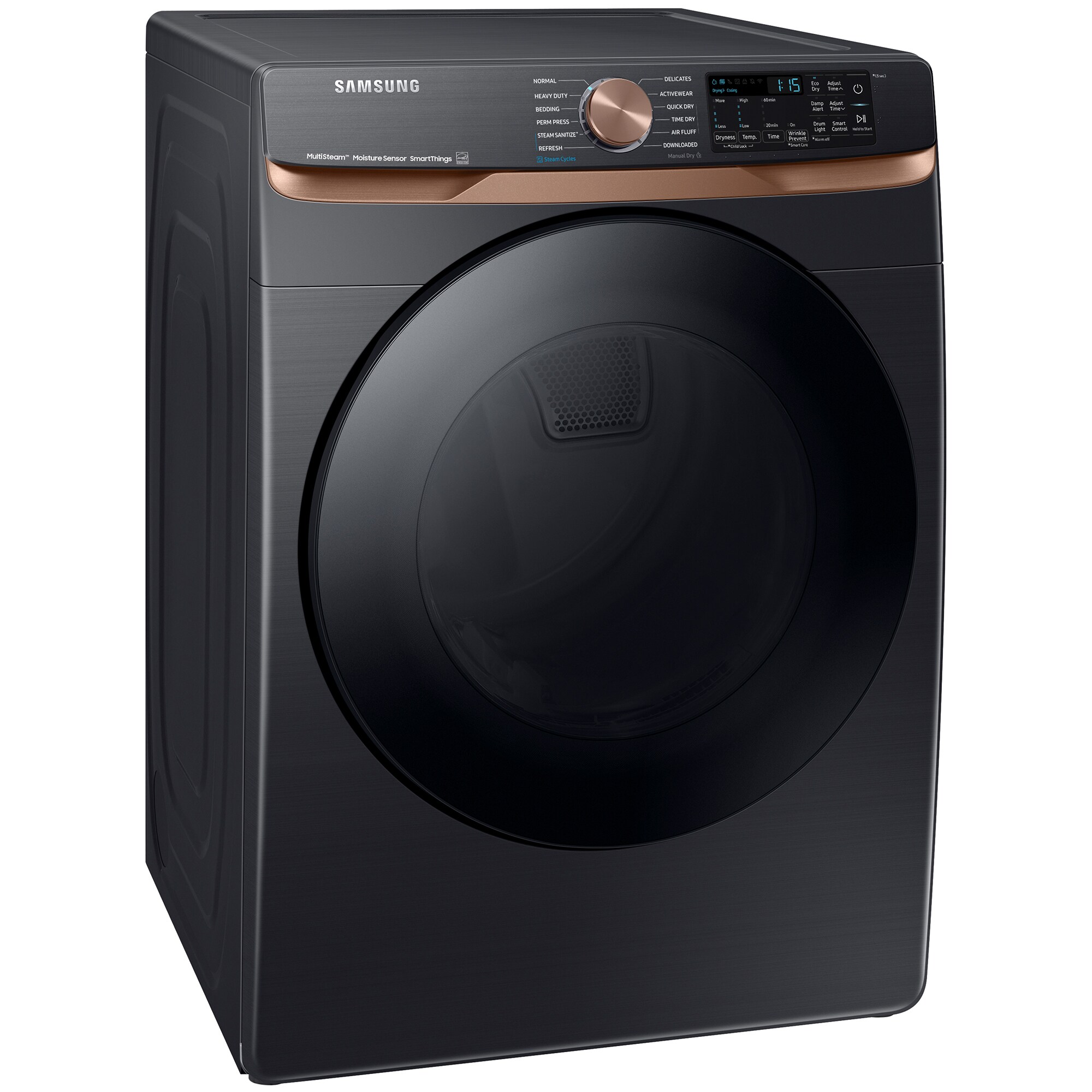 Samsung 27 in. 7.5 cu. ft. Smart Stackable Electric Dryer with Sanitize+, Steam Cycle & Sensor Dry - Brushed Black, Brushed Black, hires