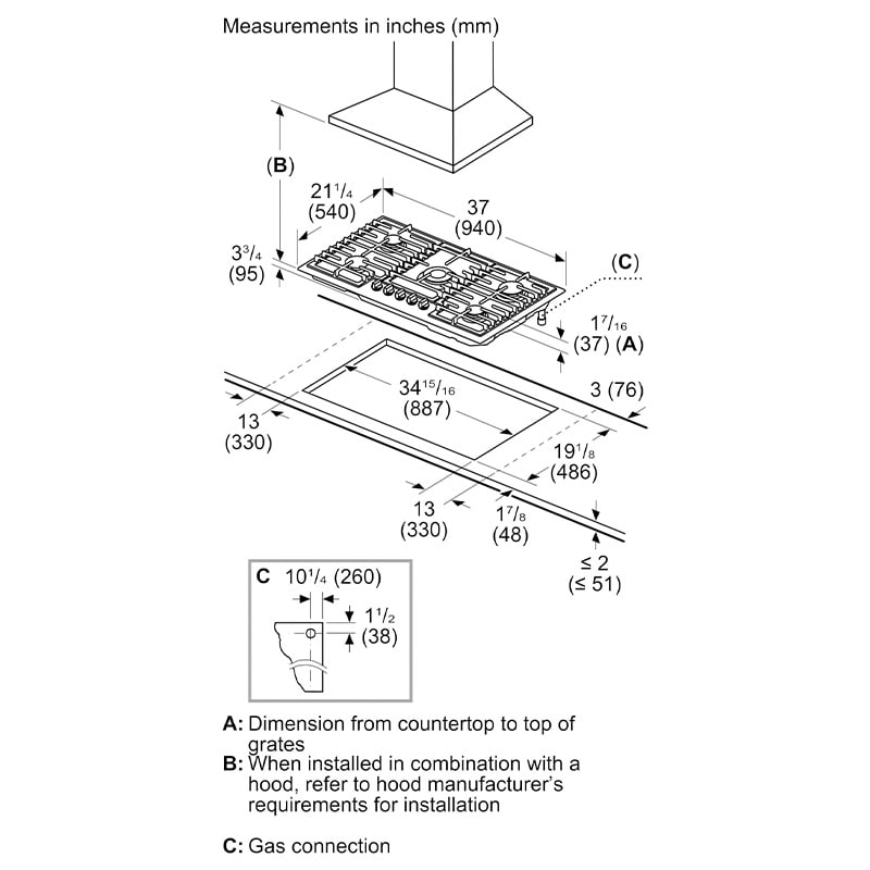 Bosch Benchmark 36 in. 5-Burner Natural Gas Cooktop with Simmer Burner & Power Burner - Stainless Steel, , hires