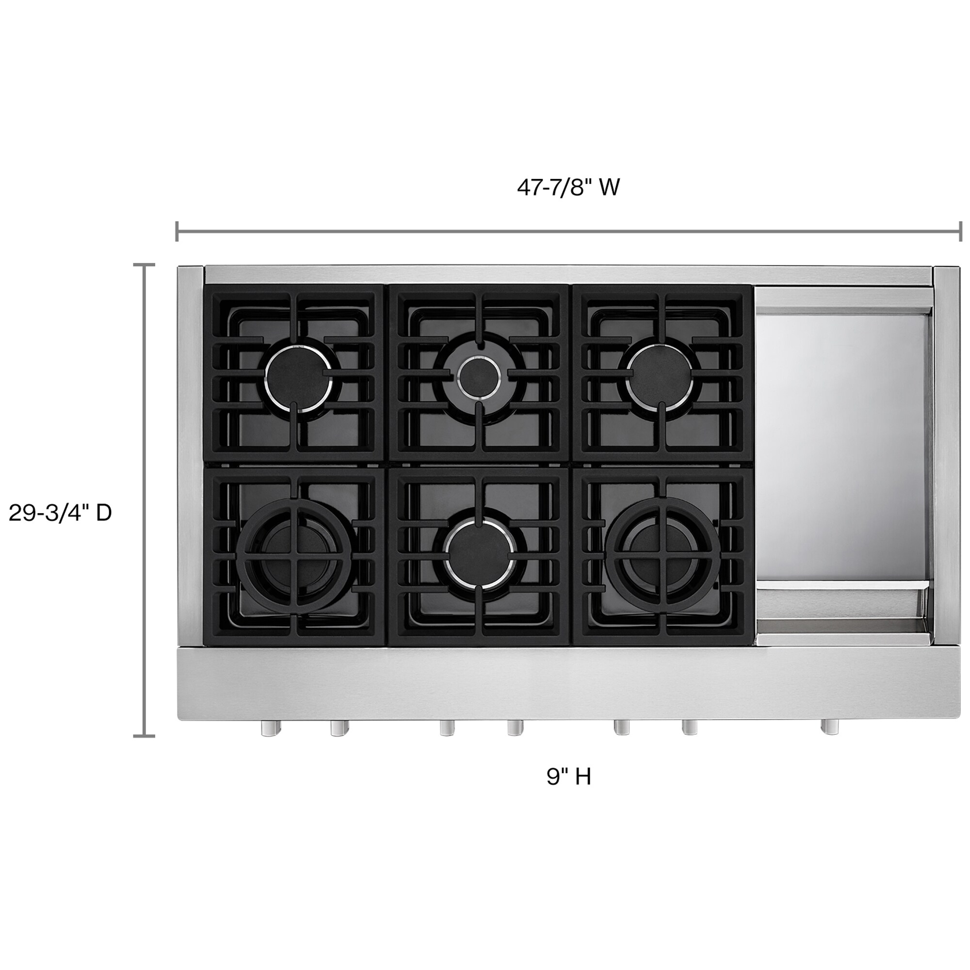 KitchenAid 48 in. 6-Burner Natural Gas Rangetop with Griddle, Simmer Burner & Power Burner - Stainless Steel, , hires
