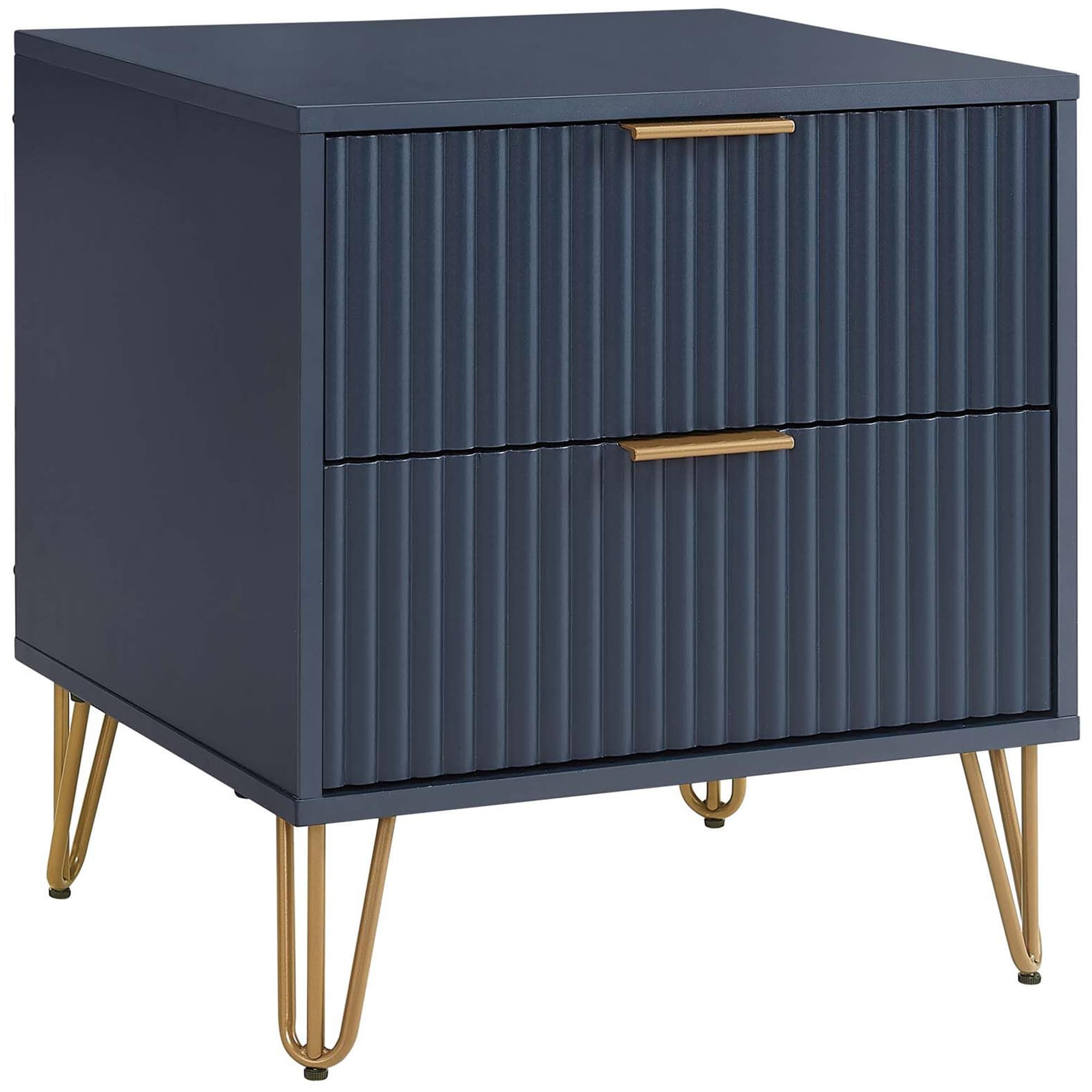 Manhattan Comfort DUMBO 2.0 Modern Nightstand with 2 Drawer & Metal Feet - Midnight Blue, Midnight Blue, hires
