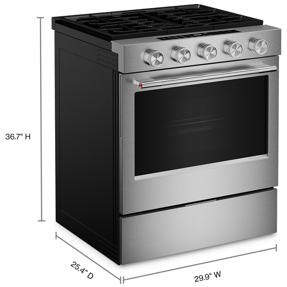KitchenAid 30 in. 5.0 cu. ft. Smart Air-Fry True European Convection Steam Slide-In Gas Range with 5 Sealed Burners & Griddle - Fingerprint Resistant Stainless Steel, , hires