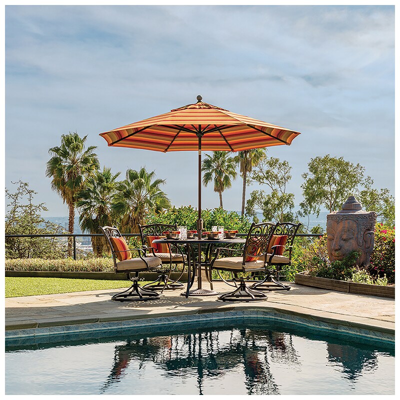 SimplyShade Catalina 9' Octagon Push Button Market Umbrella in Sunbrella Fabric - Astoria Sunset, Orange, hires