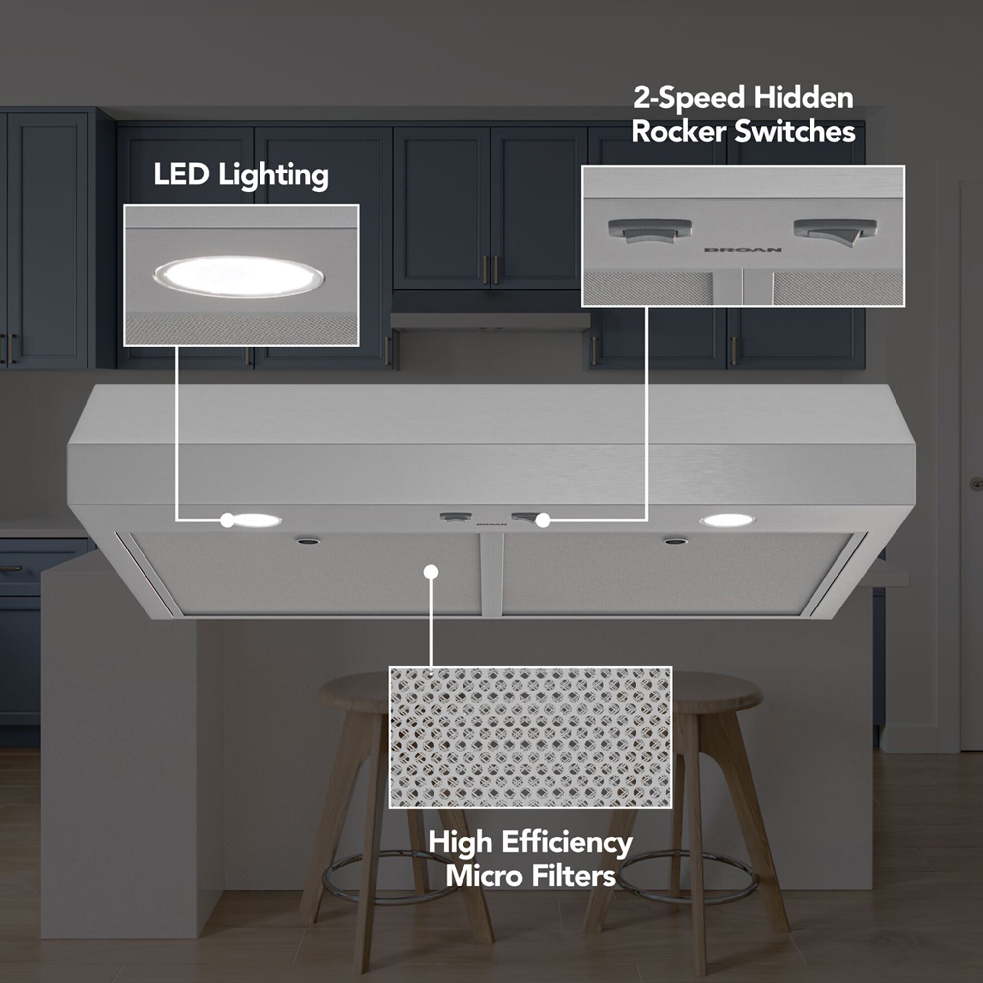 Broan Glacier GLA1 Series 36 in. Convertible Standard Style Range Hood with 350 CFM, 2 Fan Speeds & 2 LED Lights - Stainless Steel, , hires