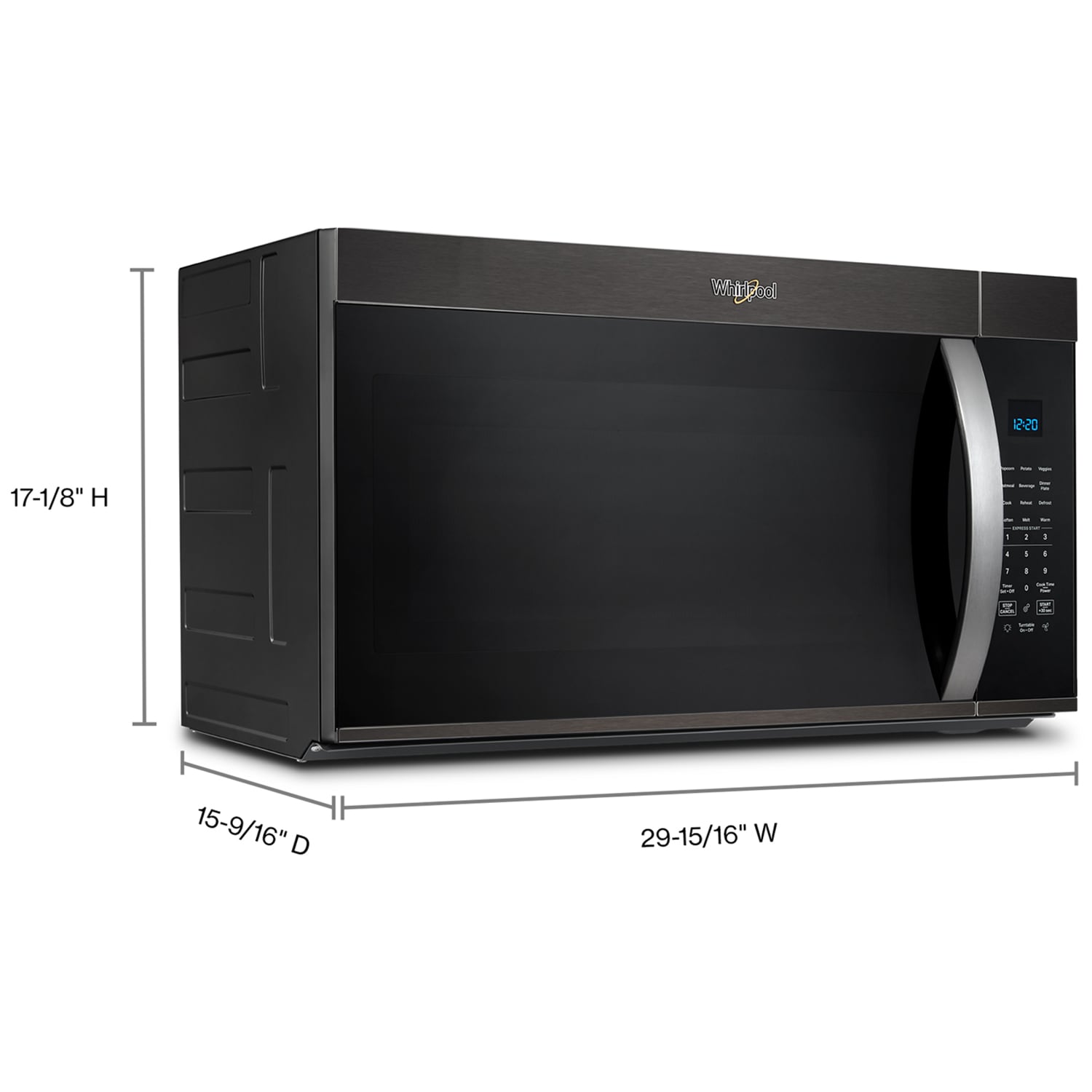 Whirlpool 30 in. 1.9 cu. ft. 1000W Over-the-Range Microwave with 300 CFM & Sensor Cooking - Black Stainless Steel, Black Stainless Steel, hires