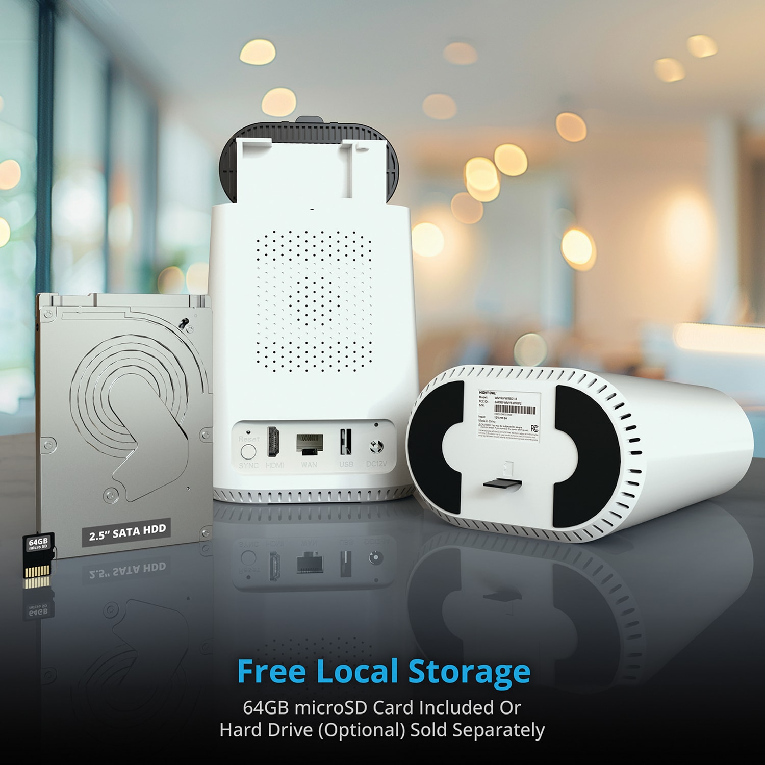 Night Owl - 8-Channel, 4-Camera Indoor/Outdoor Plug-In Wi-Fi IP 4K 64GB Security System - White - White, , hires