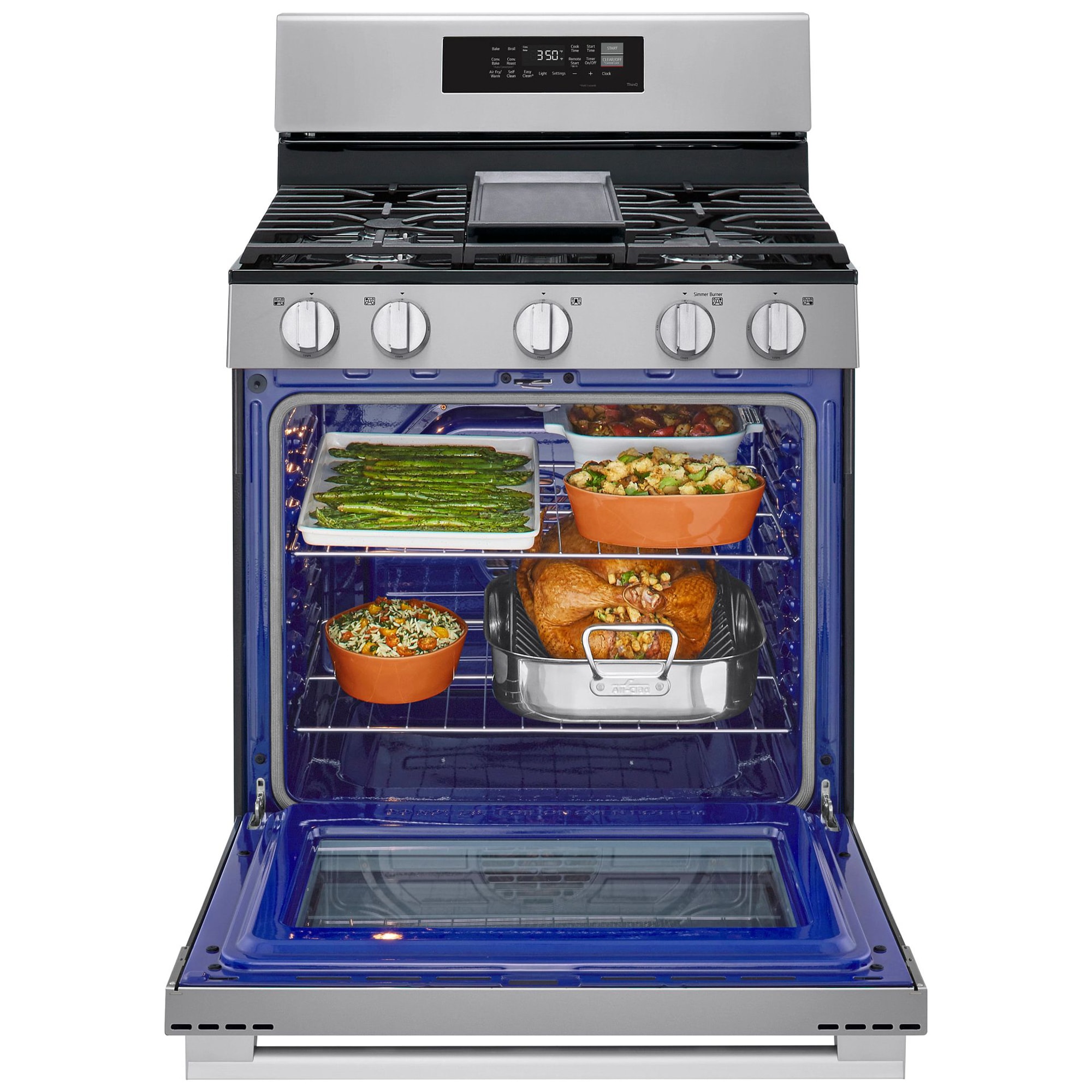 LG 30 in. 6.3 cu. ft. Smart Air Fry True European Convection Gas Range with 5 Sealed Burners & Griddle - Stainless Steel, , hires