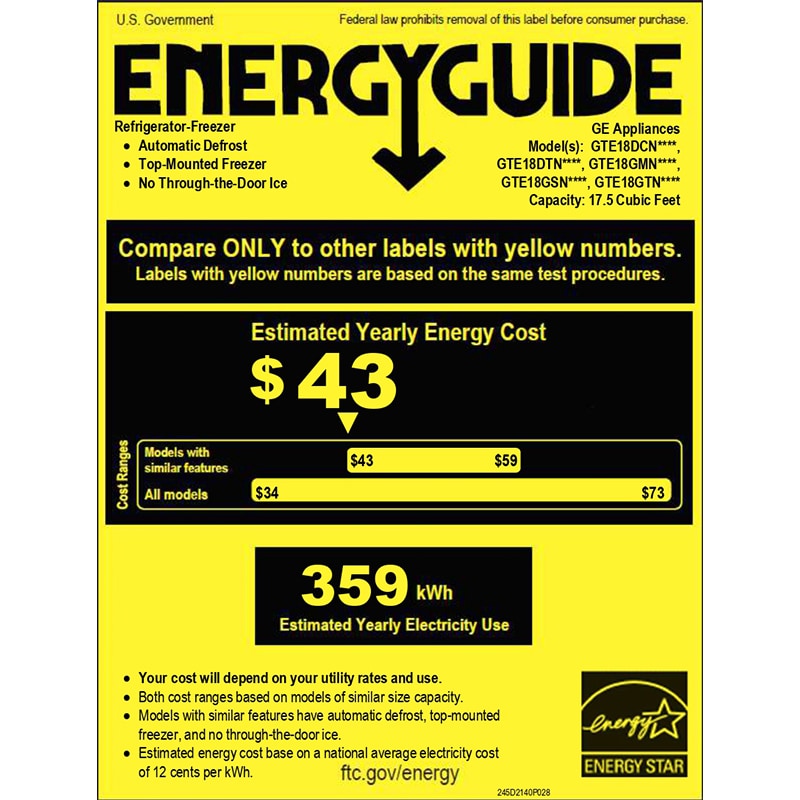 GE 28 in. 17.5 cu. ft. Top Freezer Refrigerator - Fingerprint Resistant Slate, Slate, hires