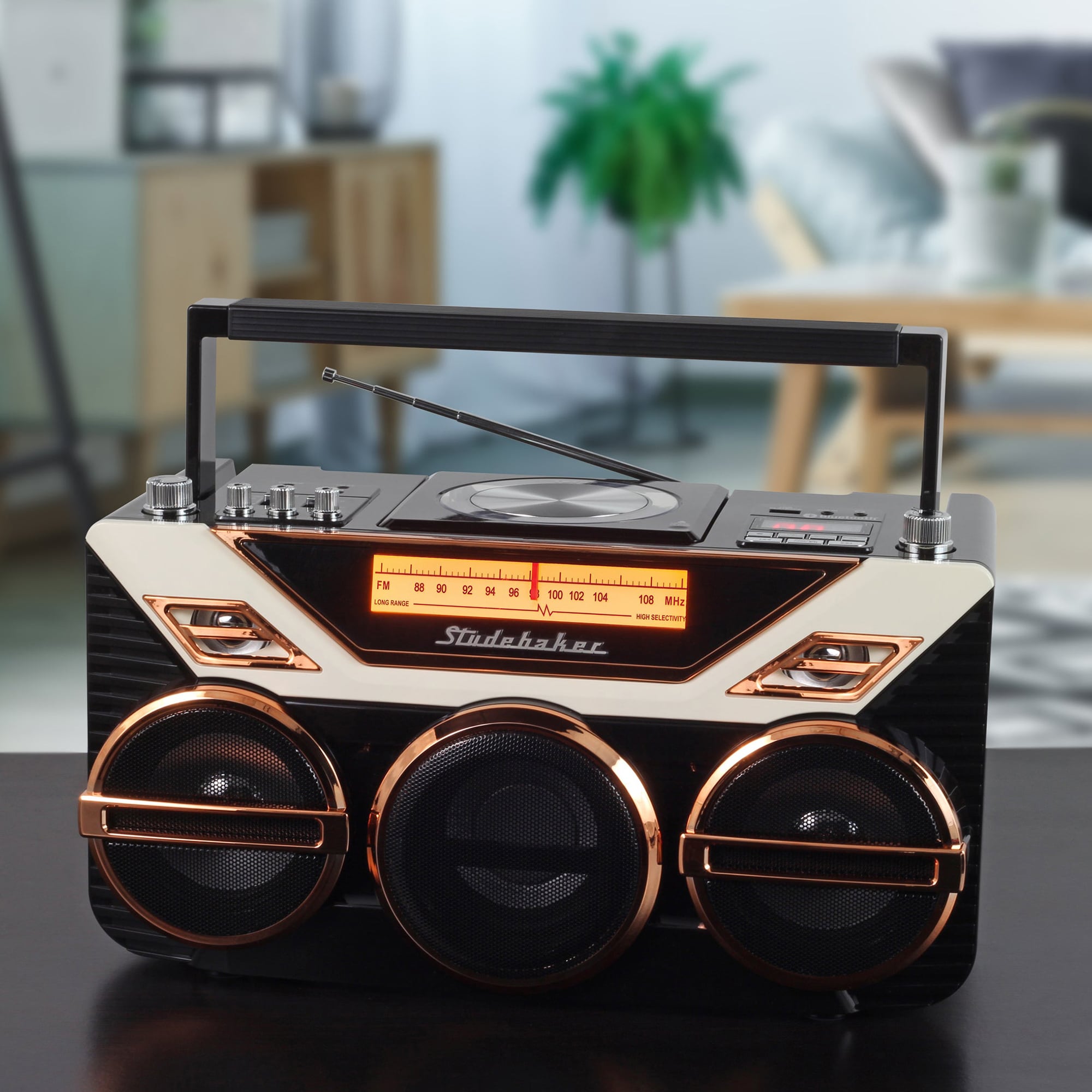 Studebaker SB2165 Portable Avanti Stereo Boombox with Bluetooth, CD, FM Stereo Analog Radio and 15W Subwoofer for High Power Bass, , hires