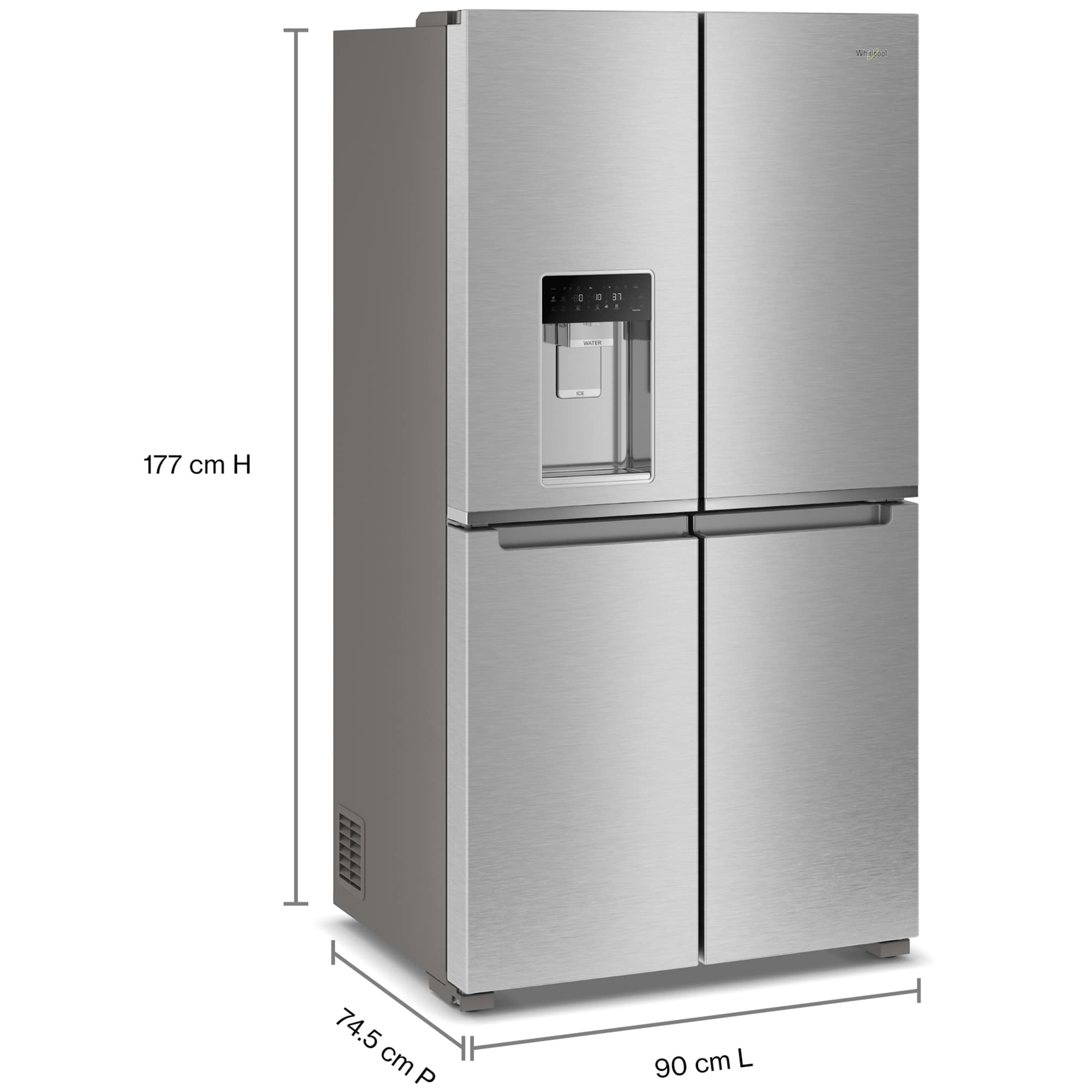 Whirlpool 36 in. 19.1 cu. ft. Counter Depth 4-Door French Door Refrigerator with Ice & Water Dispenser - Fingerprint Resistant Stainless Steel, , hires