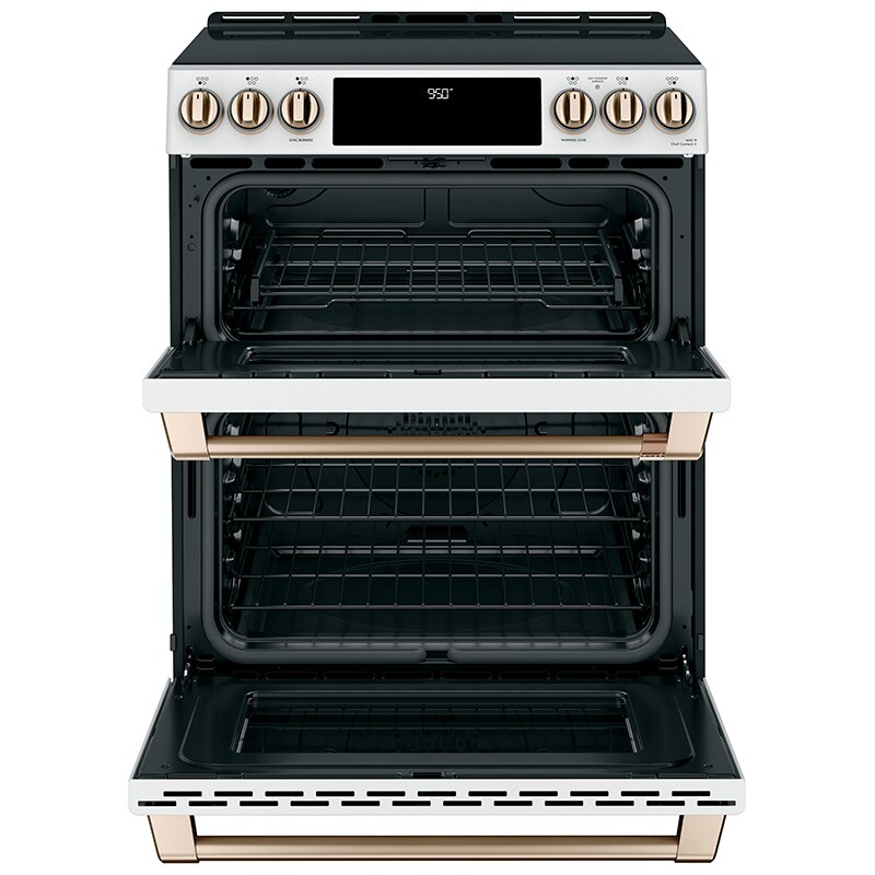 Cafe 30 in. 6.7 cu. ft. Smart Air Fry True European Convection Double Oven Slide-In Electric Range with 5 Induction Burners - Matte White, Matte White, hires