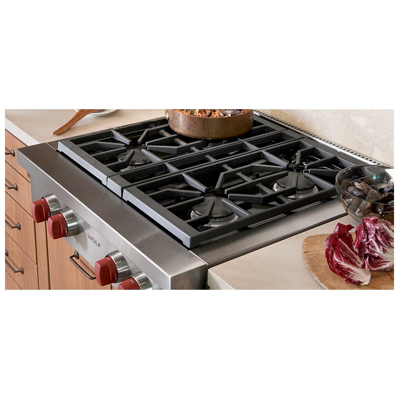 Wolf 30 in. 4-Burner Natural Gas Rangetop with Simmer Burner & Power Burner - Stainless Steel, , hires