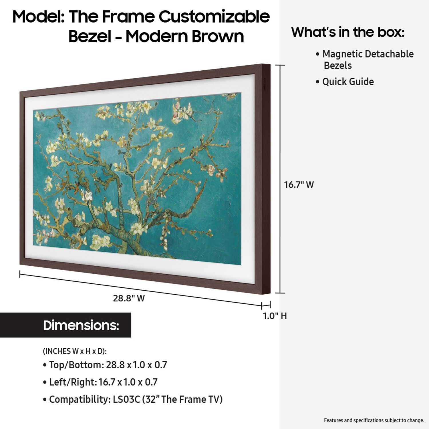 Samsung 32" The Frame Customizable Bezel Compatible with Samsung 2021-2024 The Frame TVs - Brown, , hires